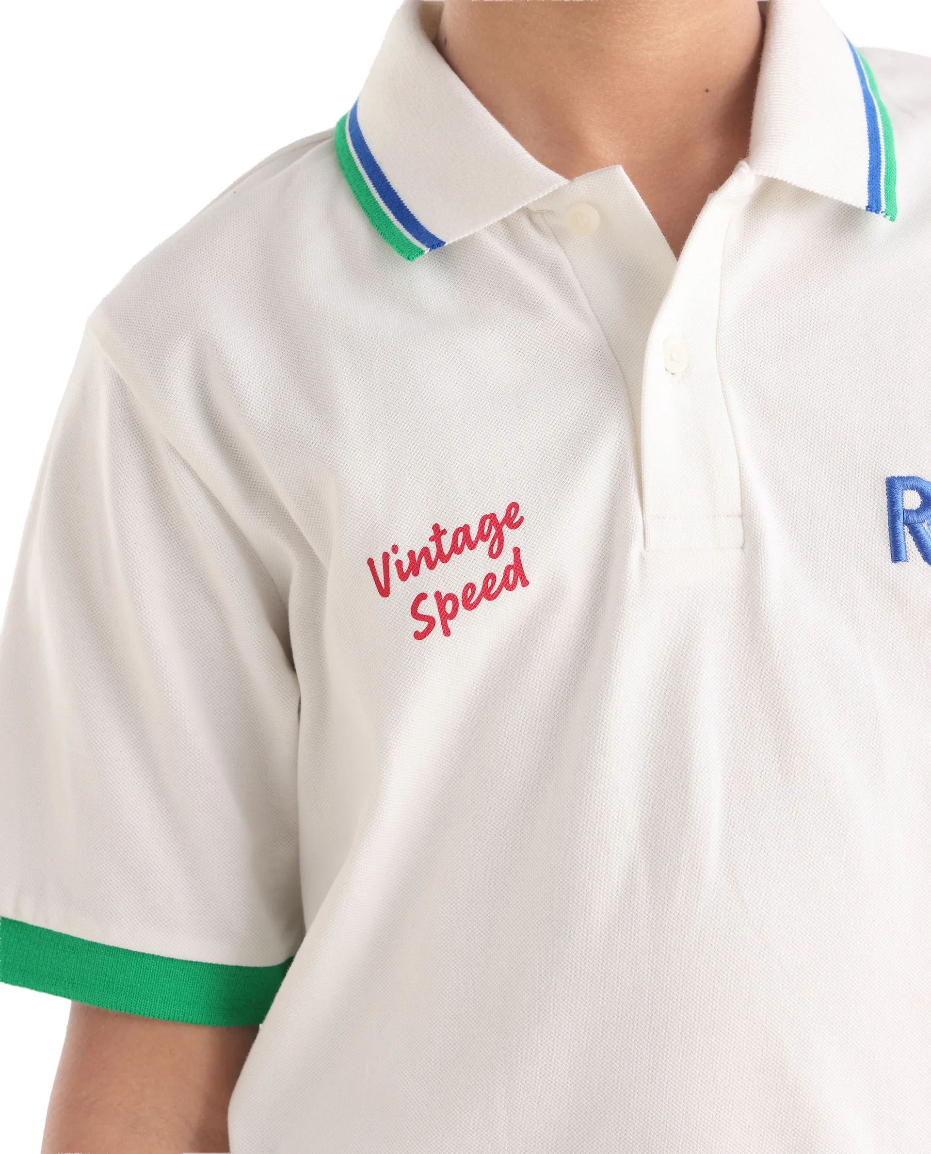 Rare Ones Kids Timmy Off White Cotton Blend Pigment Print Regular Fit Polo - Image 4