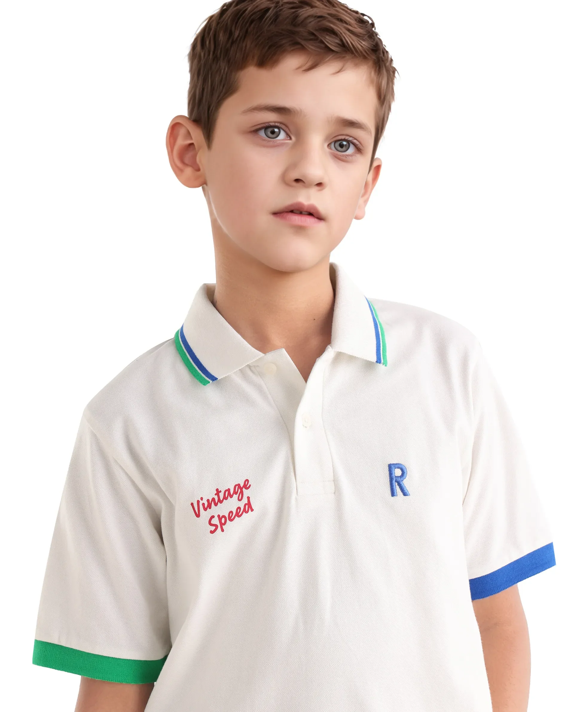 Rare Ones Kids Timmy Off White Cotton Blend Pigment Print Regular Fit Polo - Image 5