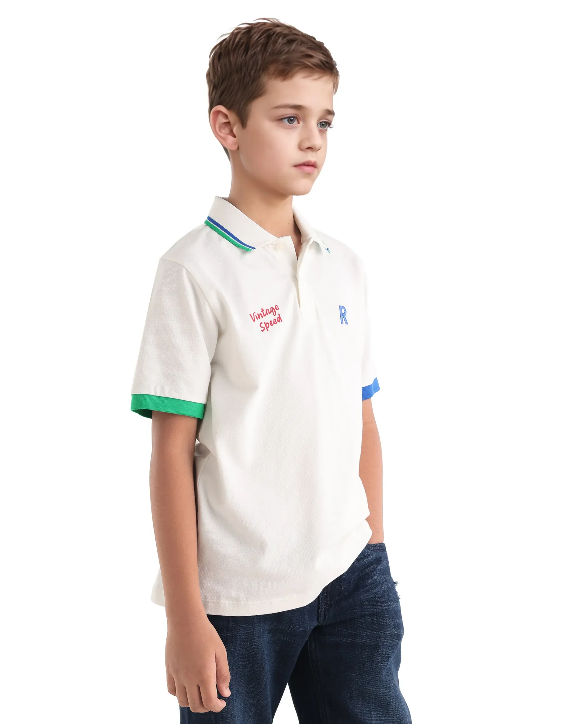 Rare Ones Kids Timmy Off White Cotton Blend Pigment Print Regular Fit Polo - Image 6