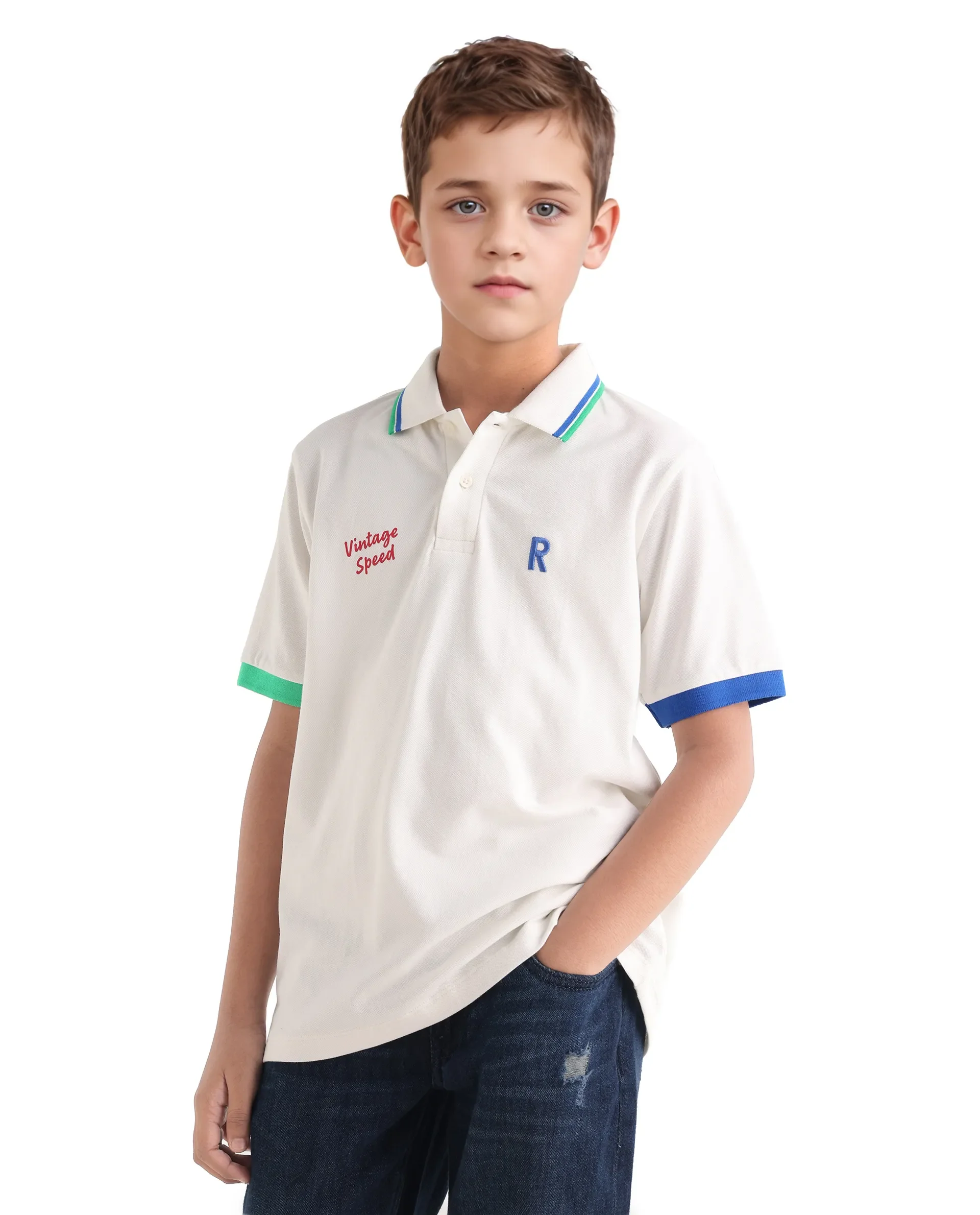 Rare Ones Kids Timmy Off White Cotton Blend Pigment Print Regular Fit Polo - Image 7