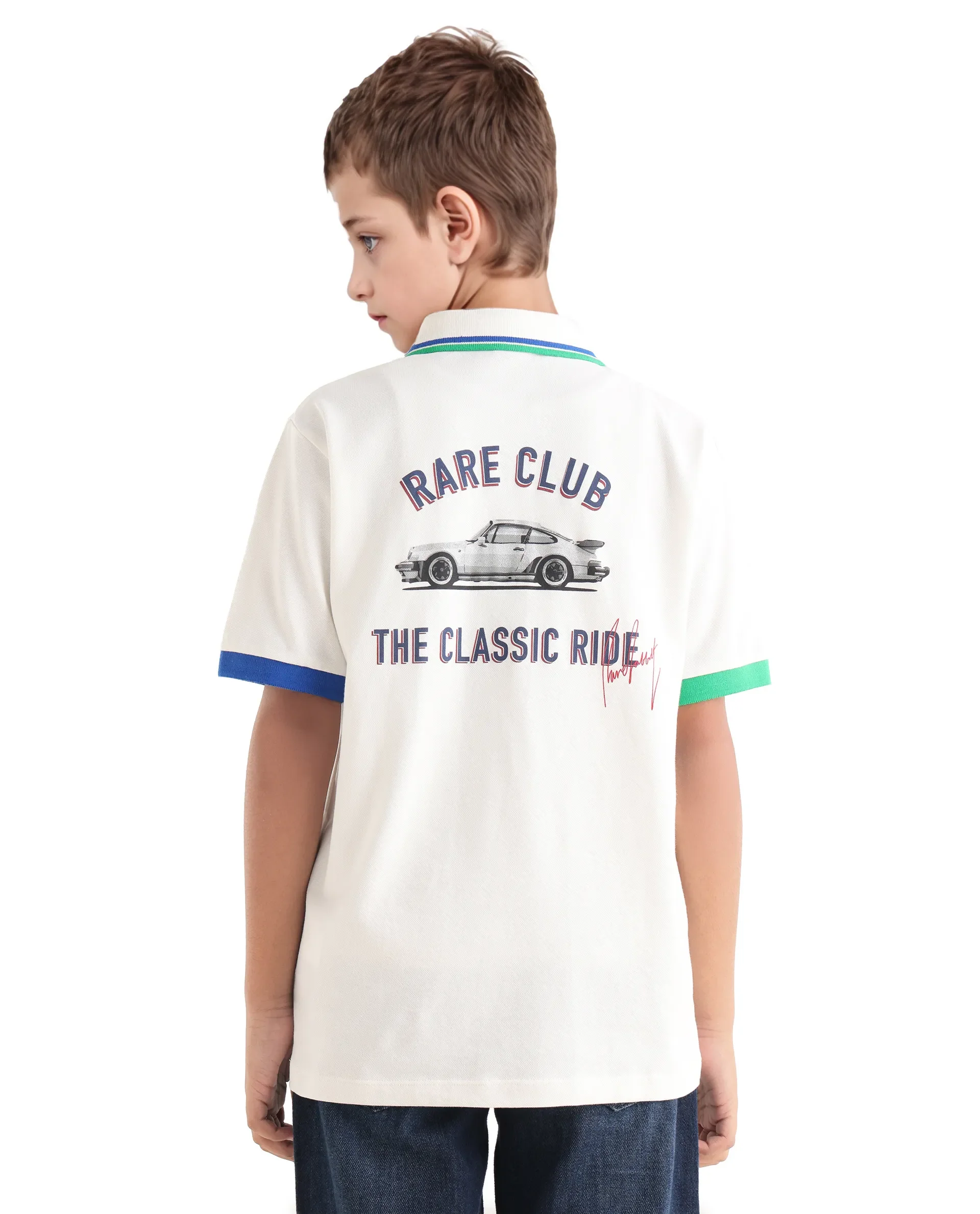 Rare Ones Kids Timmy Off White Cotton Blend Pigment Print Regular Fit Polo - Image 8