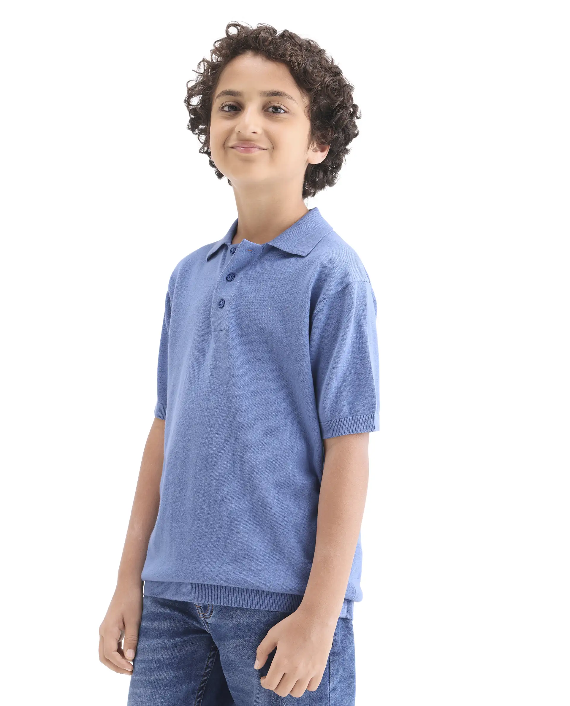 Rare Ones Kids Vale Blue Cotton Button Closure Regular Fit Polo - Image 5