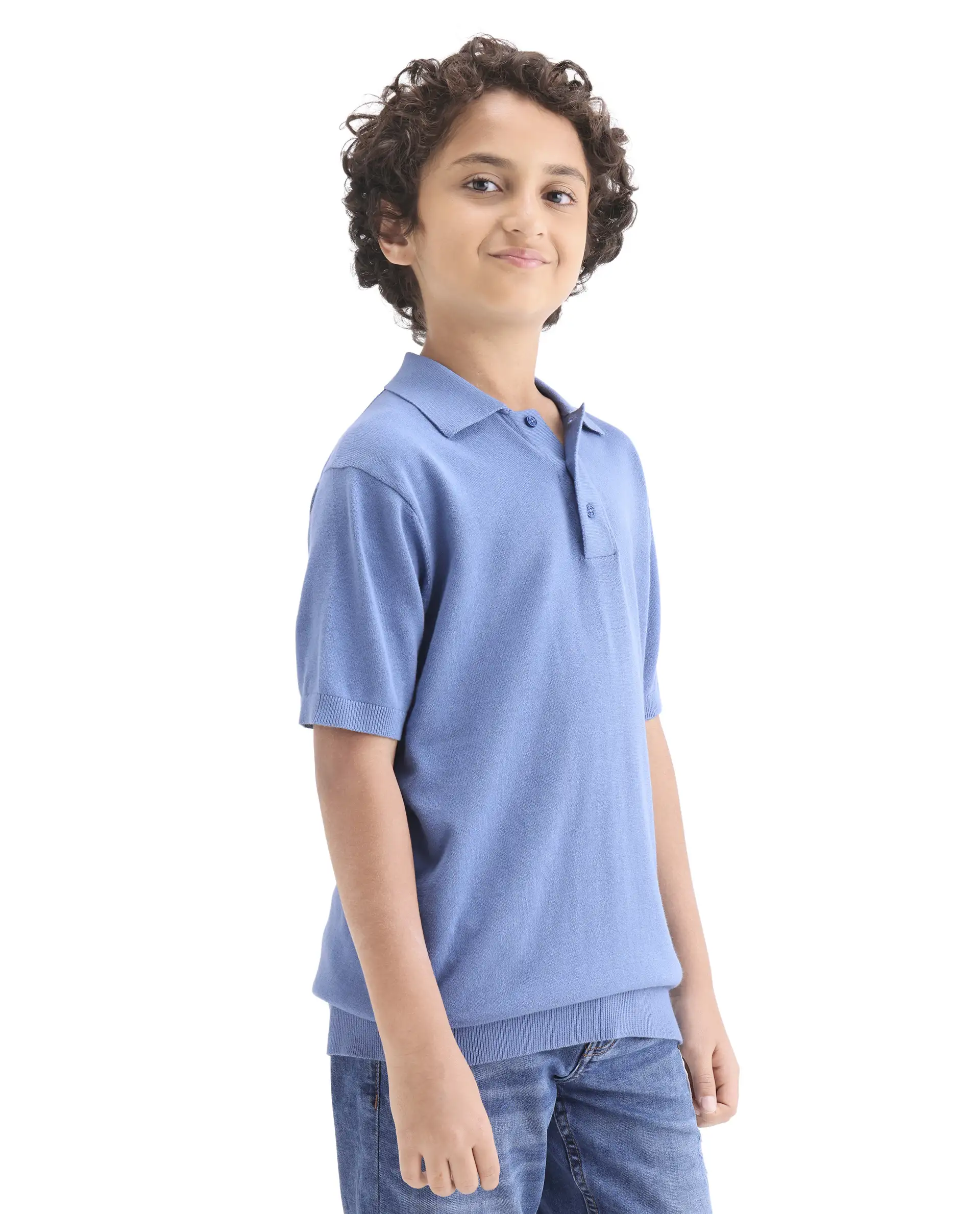 Rare Ones Kids Vale Blue Cotton Button Closure Regular Fit Polo - Image 6