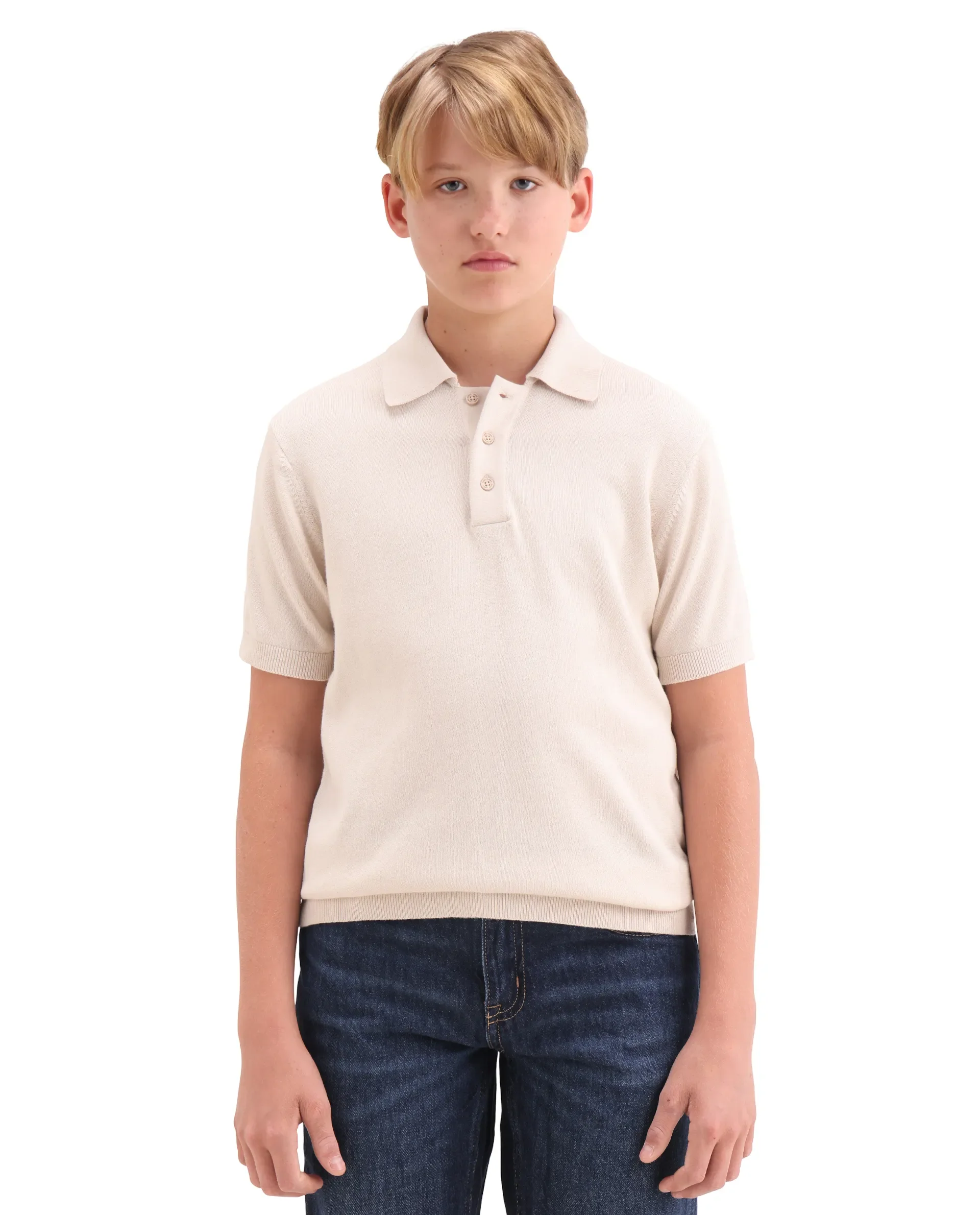 Rare Ones Kids Vale Light Beige Cotton Button Closure Regular Fit Polo - Image 3