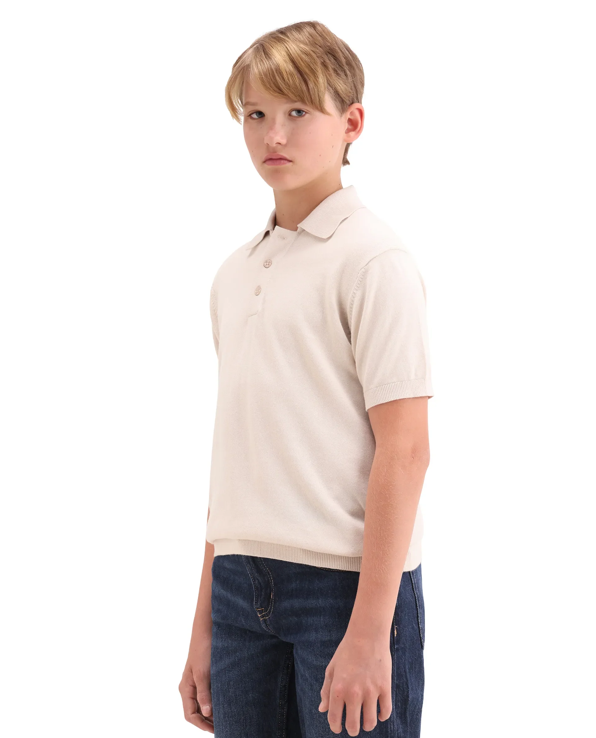 Rare Ones Kids Vale Light Beige Cotton Button Closure Regular Fit Polo - Image 4