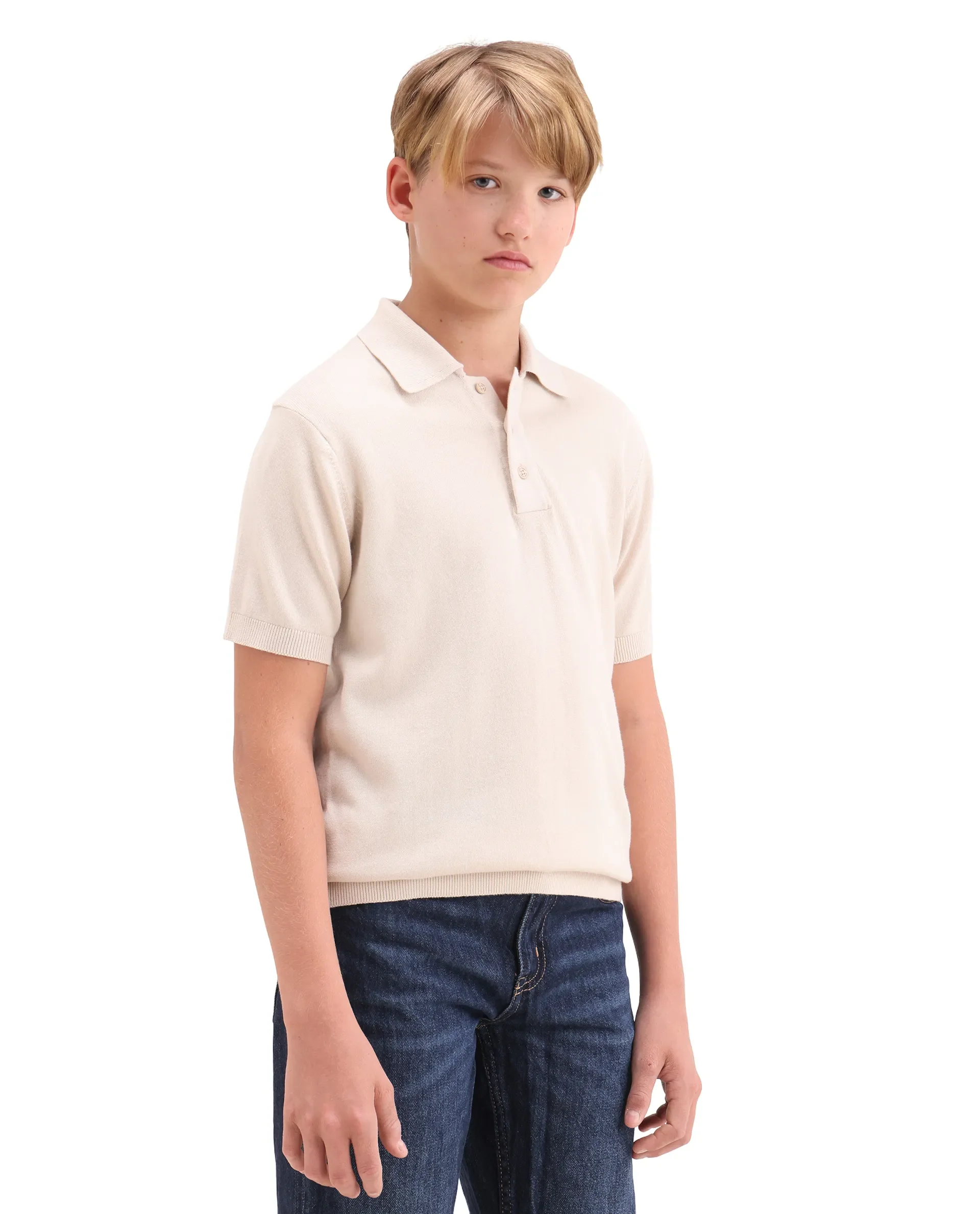 Rare Ones Kids Vale Light Beige Cotton Button Closure Regular Fit Polo - Image 5