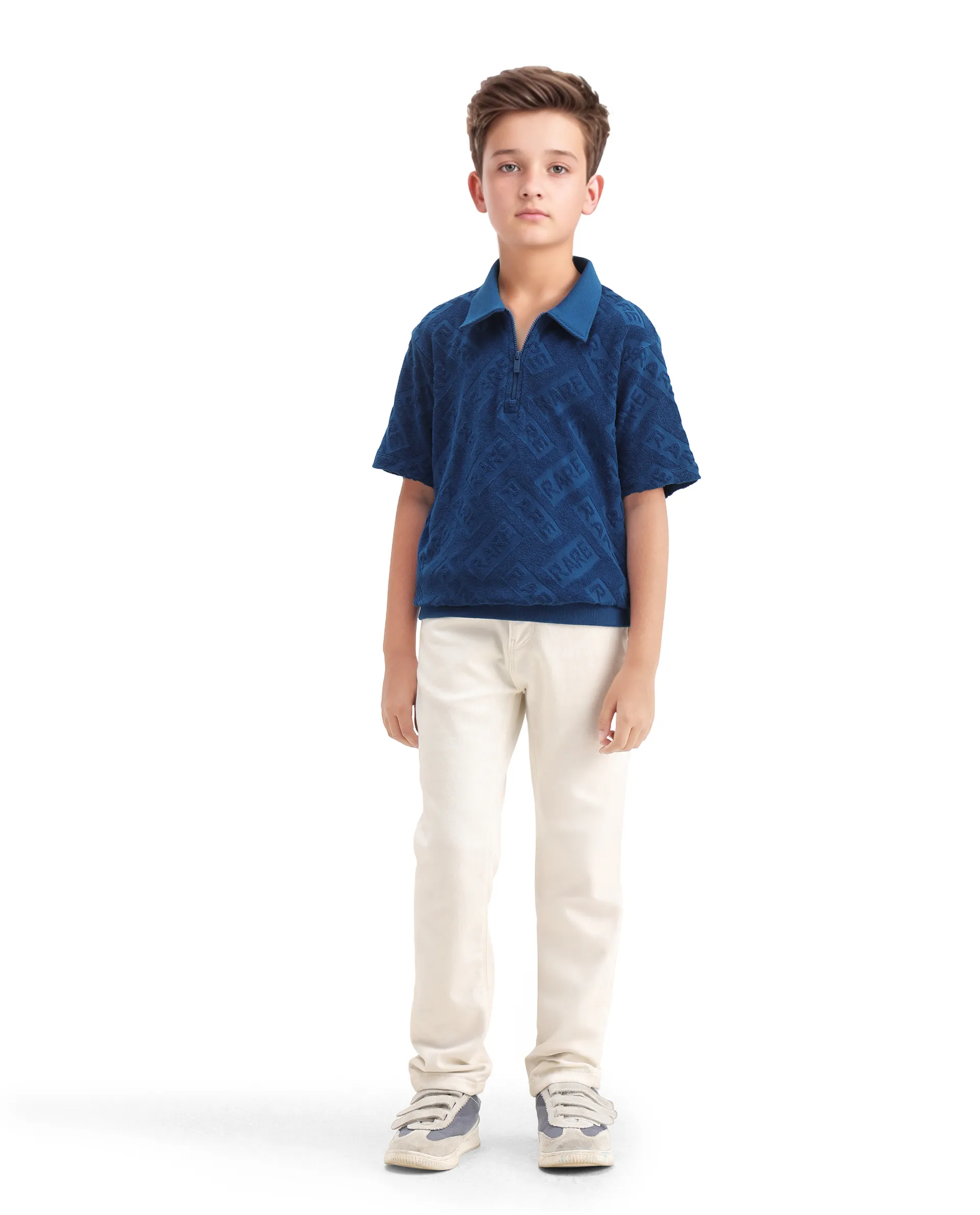 Rare Ones Kids Zilo Blue Cotton Zipper Regular Fit Polo - Image 2
