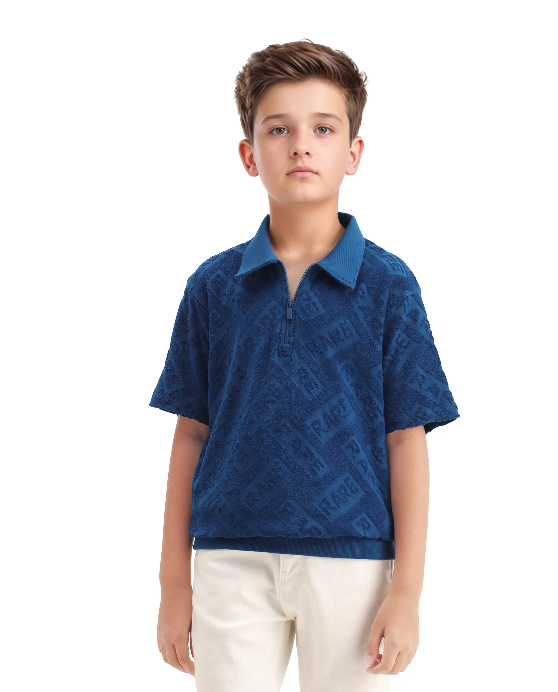 Rare Ones Kids Zilo Blue Cotton Zipper Regular Fit Polo - Image 3