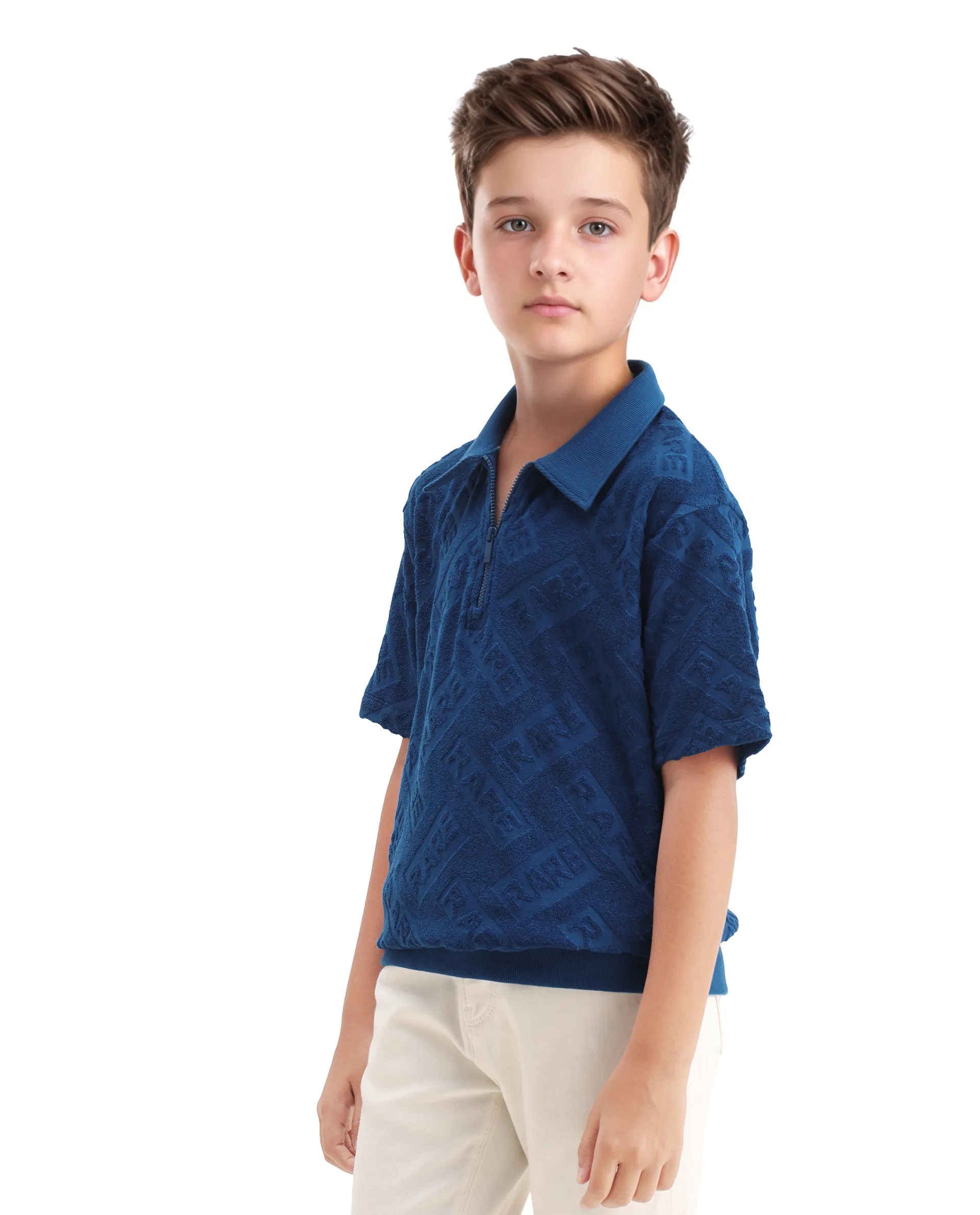 Rare Ones Kids Zilo Blue Cotton Zipper Regular Fit Polo - Image 4