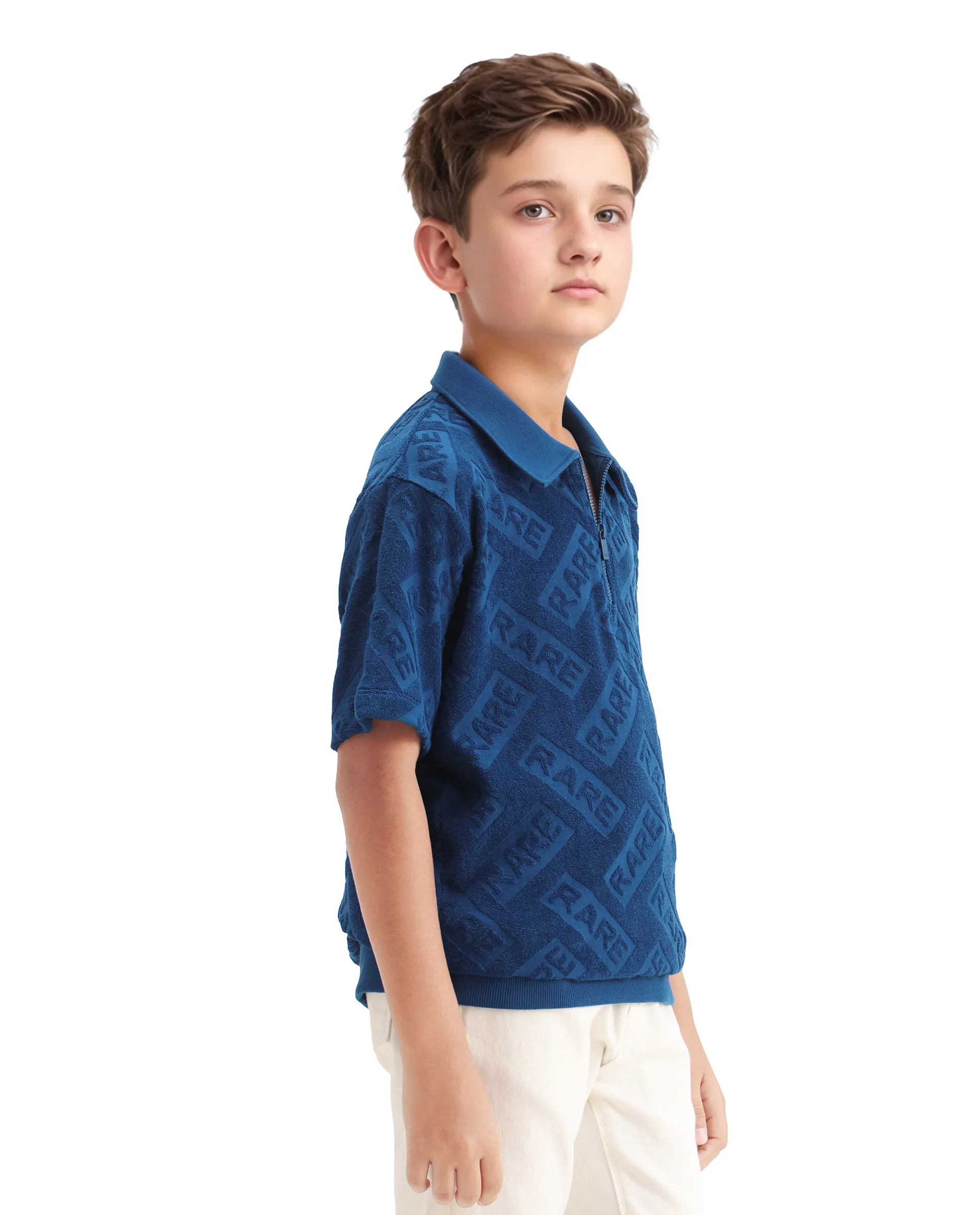 Rare Ones Kids Zilo Blue Cotton Zipper Regular Fit Polo - Image 5