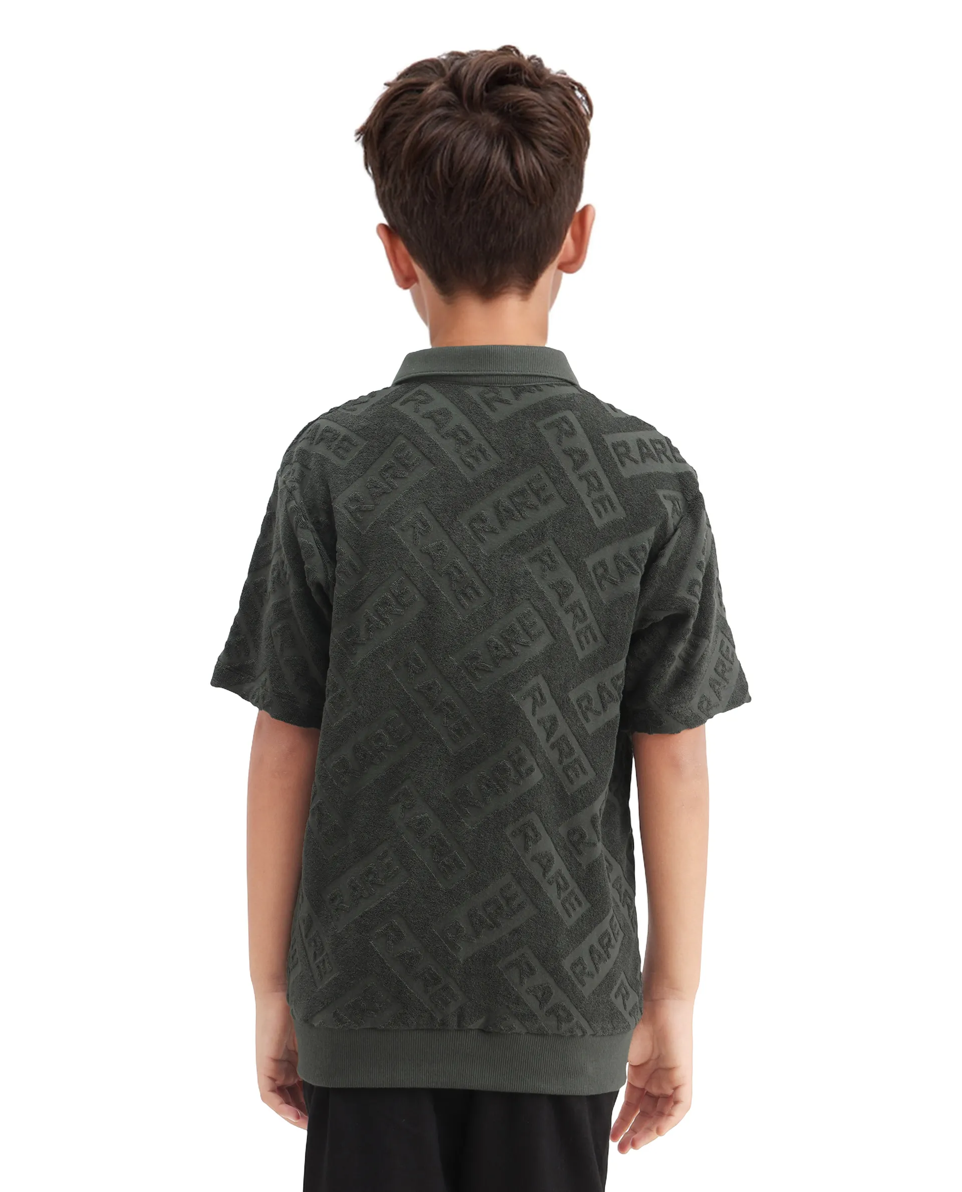 Rare Ones Kids Zilo Olive Cotton Zipper All Over Print Regular Fit Polo - Image 7