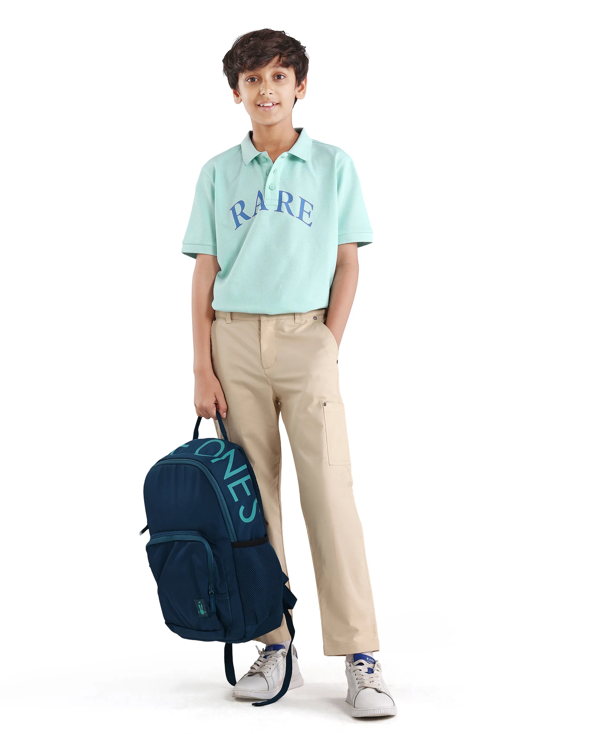 Rare Ones Kids Zorah Fluorescent Blue Cotton Button Closure Pigment Print Regular Fit Polo - Image 2