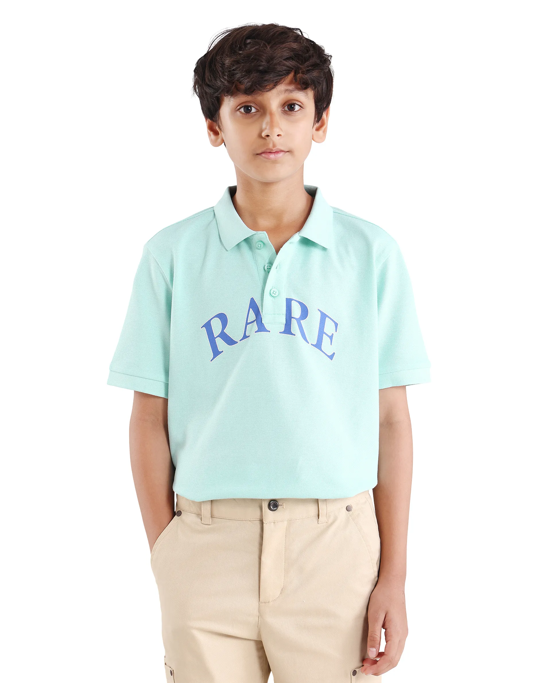 Rare Ones Kids Zorah Fluorescent Blue Cotton Button Closure Pigment Print Regular Fit Polo - Image 3