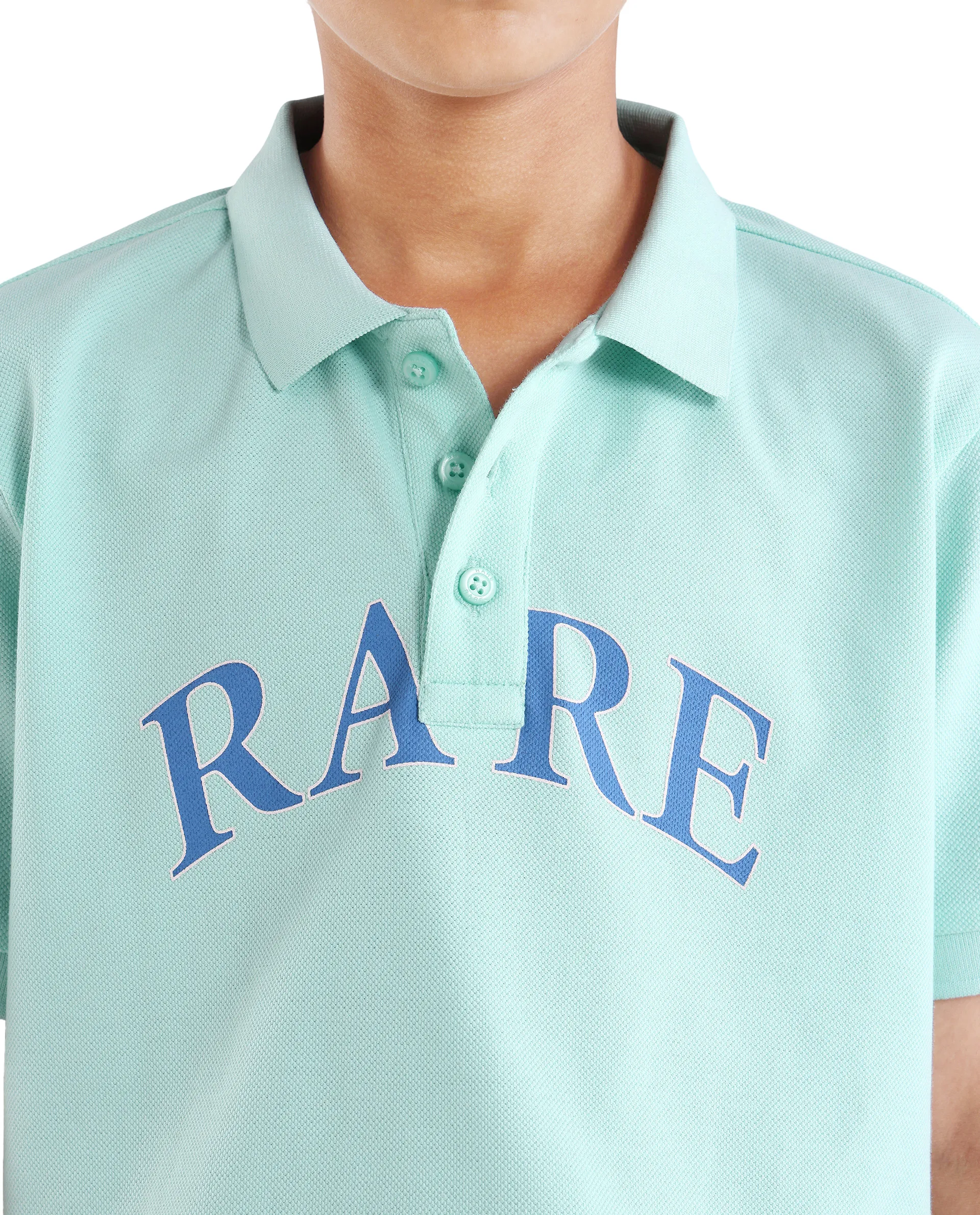 Rare Ones Kids Zorah Fluorescent Blue Cotton Button Closure Pigment Print Regular Fit Polo - Image 4