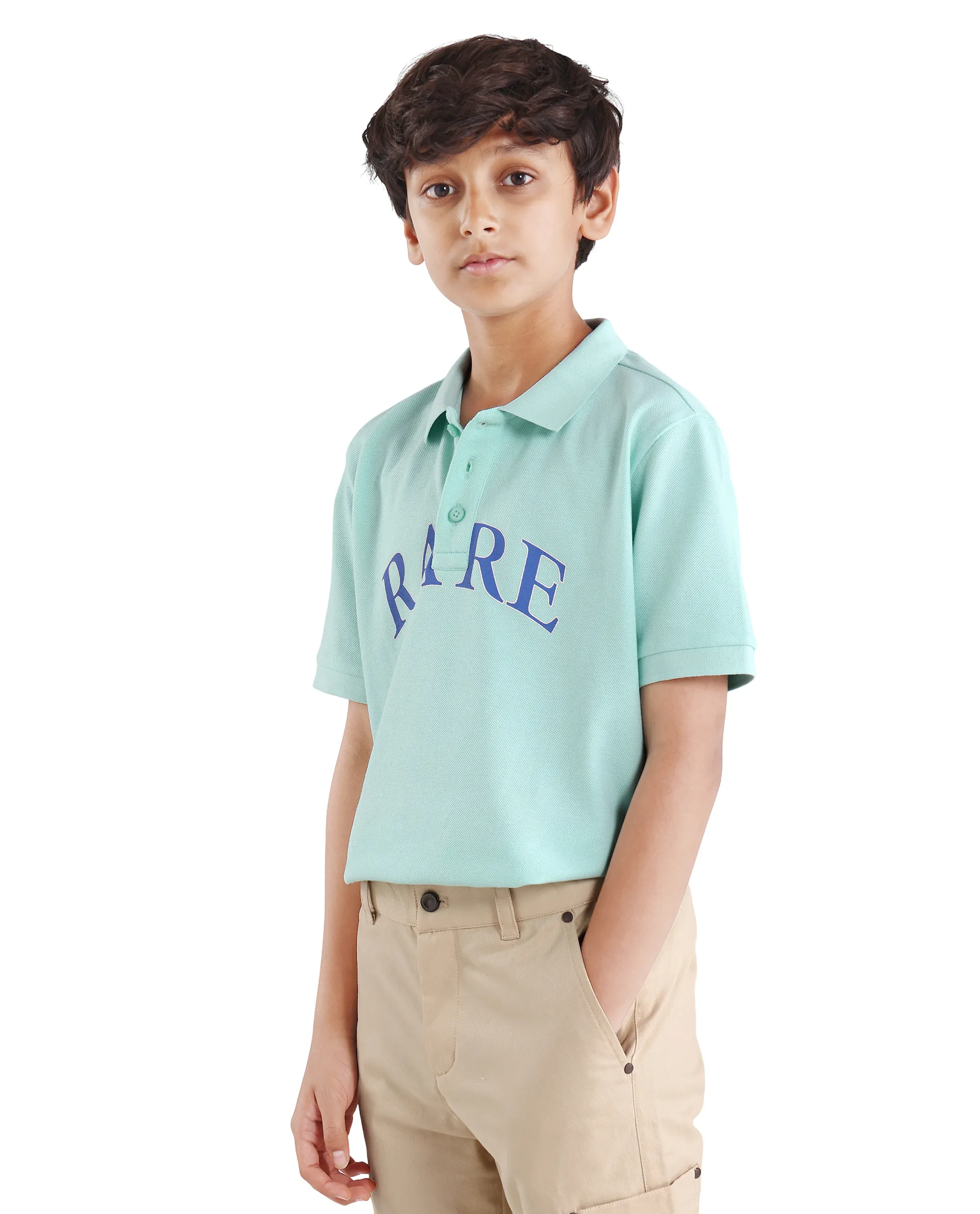 Rare Ones Kids Zorah Fluorescent Blue Cotton Button Closure Pigment Print Regular Fit Polo - Image 5