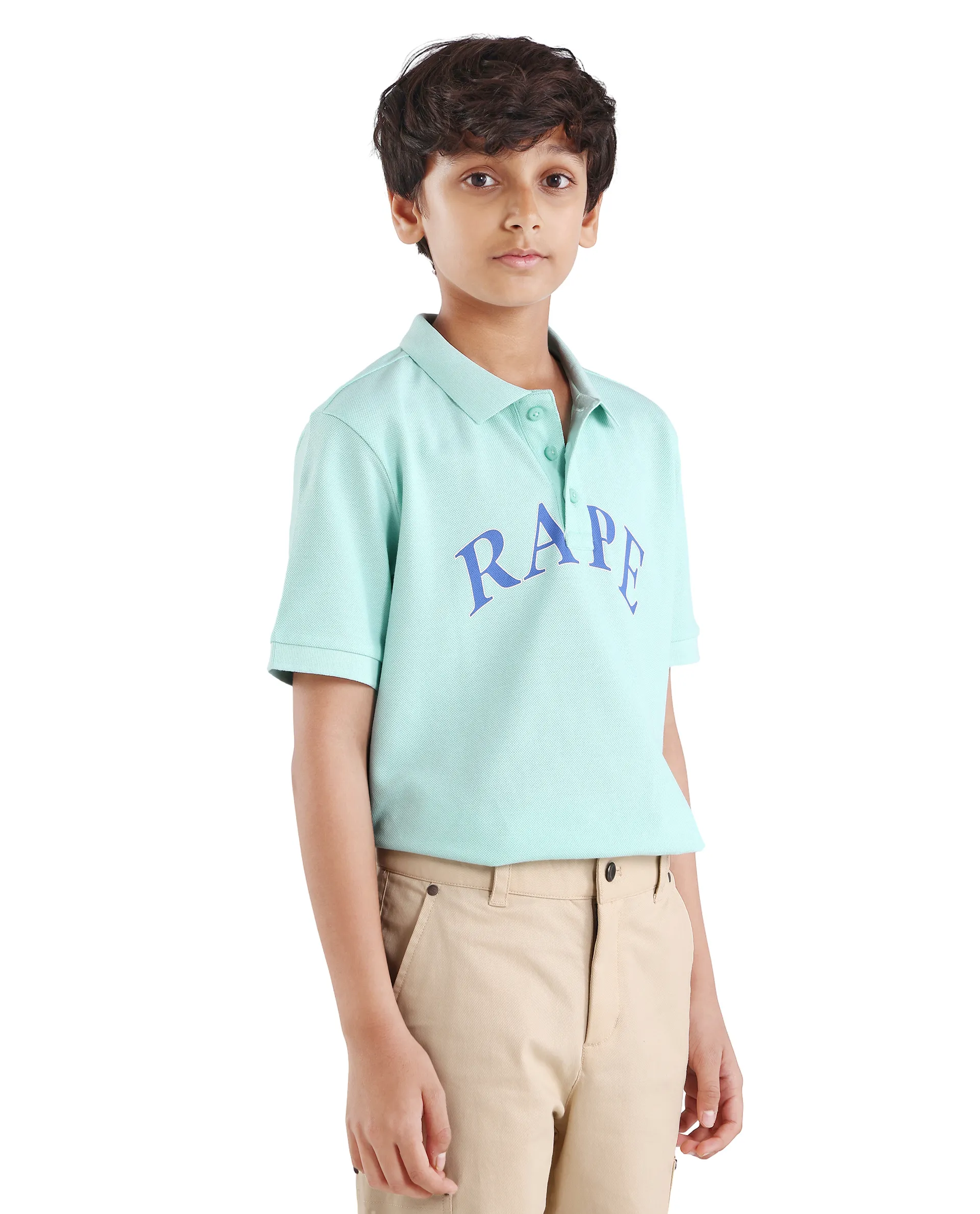 Rare Ones Kids Zorah Fluorescent Blue Cotton Button Closure Pigment Print Regular Fit Polo - Image 6