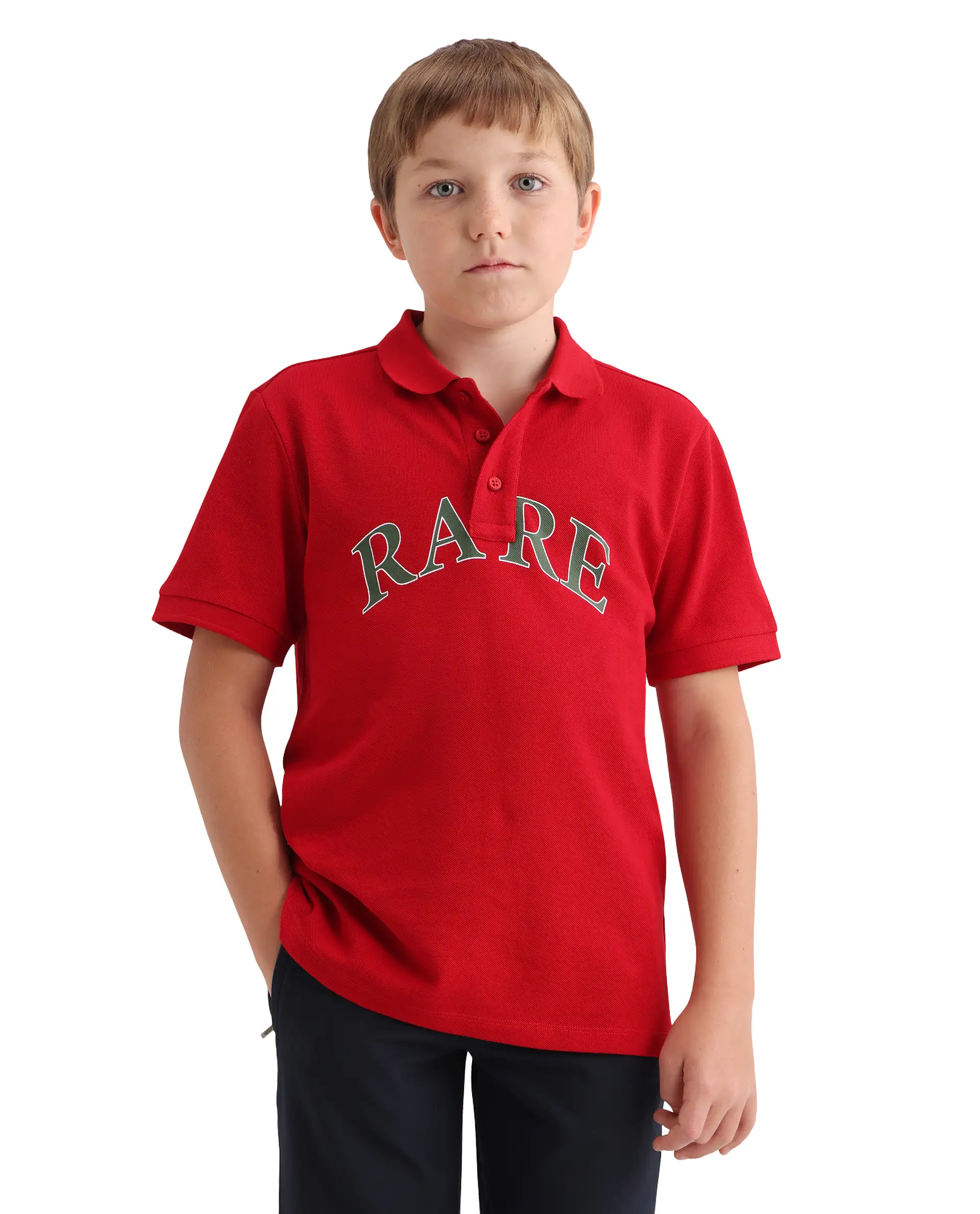 Rare Ones Kids Zorah Red Cotton Button Closure Pigment Print Regular Fit Polo - Image 3