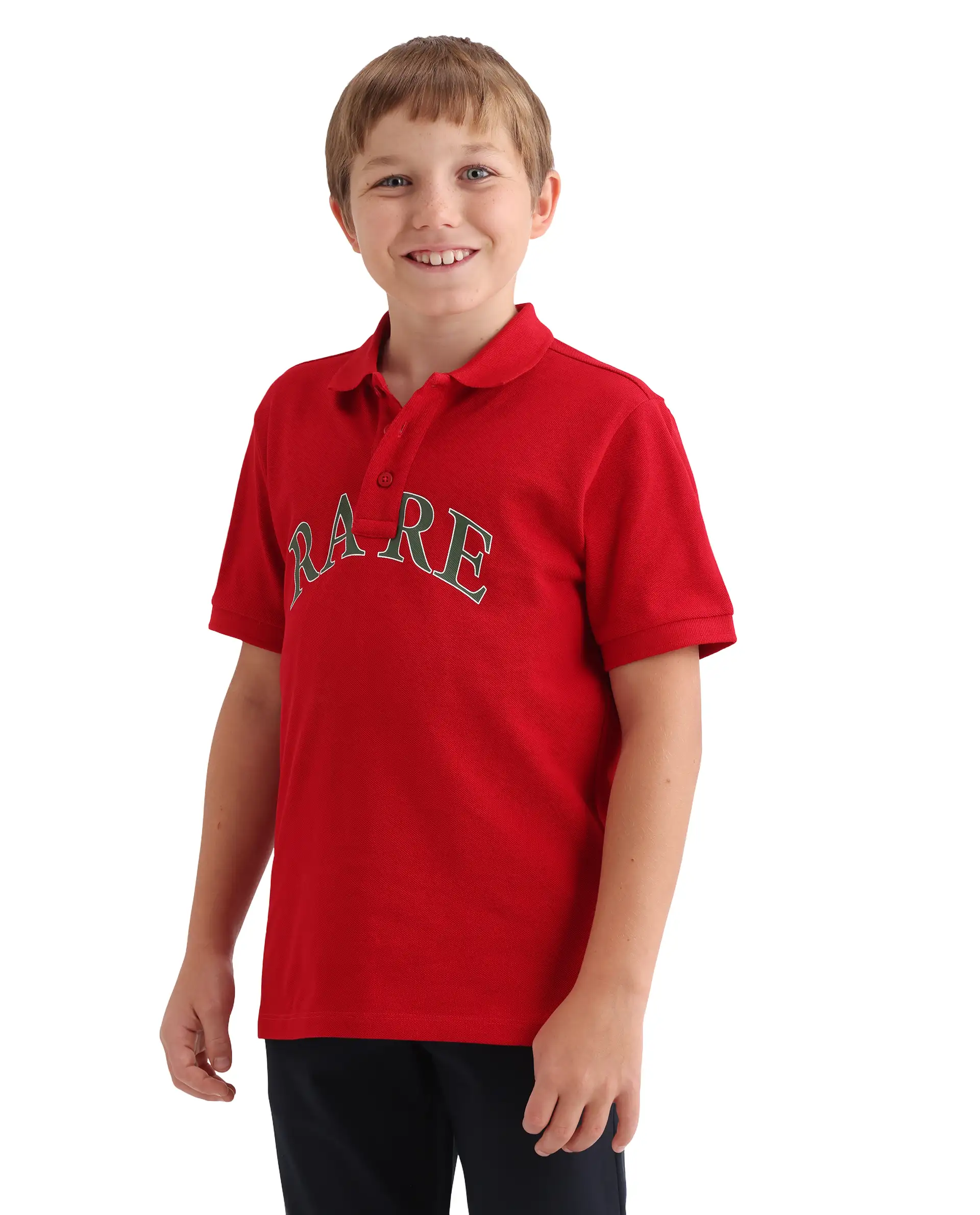 Rare Ones Kids Zorah Red Cotton Button Closure Pigment Print Regular Fit Polo - Image 5