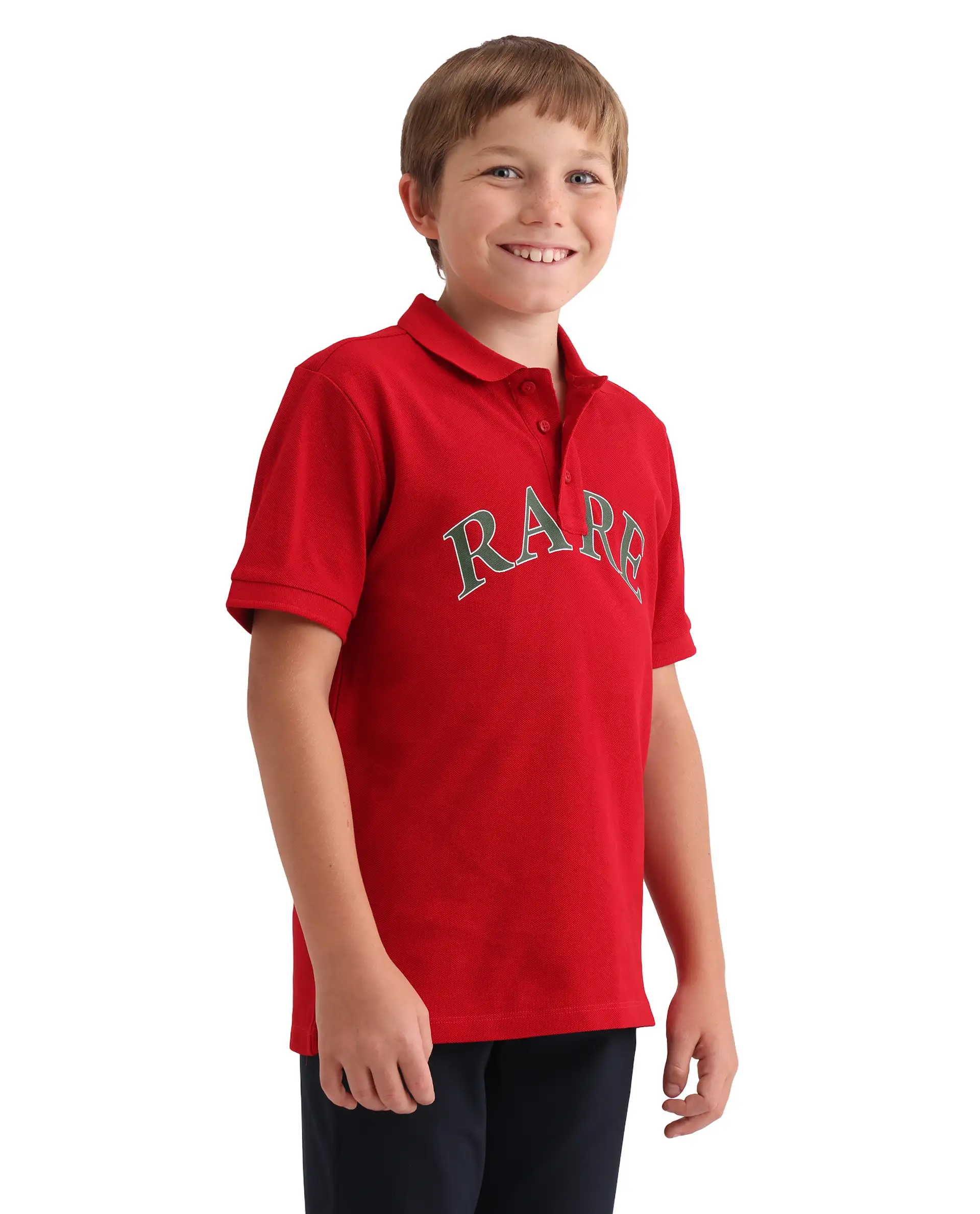 Rare Ones Kids Zorah Red Cotton Button Closure Pigment Print Regular Fit Polo - Image 6