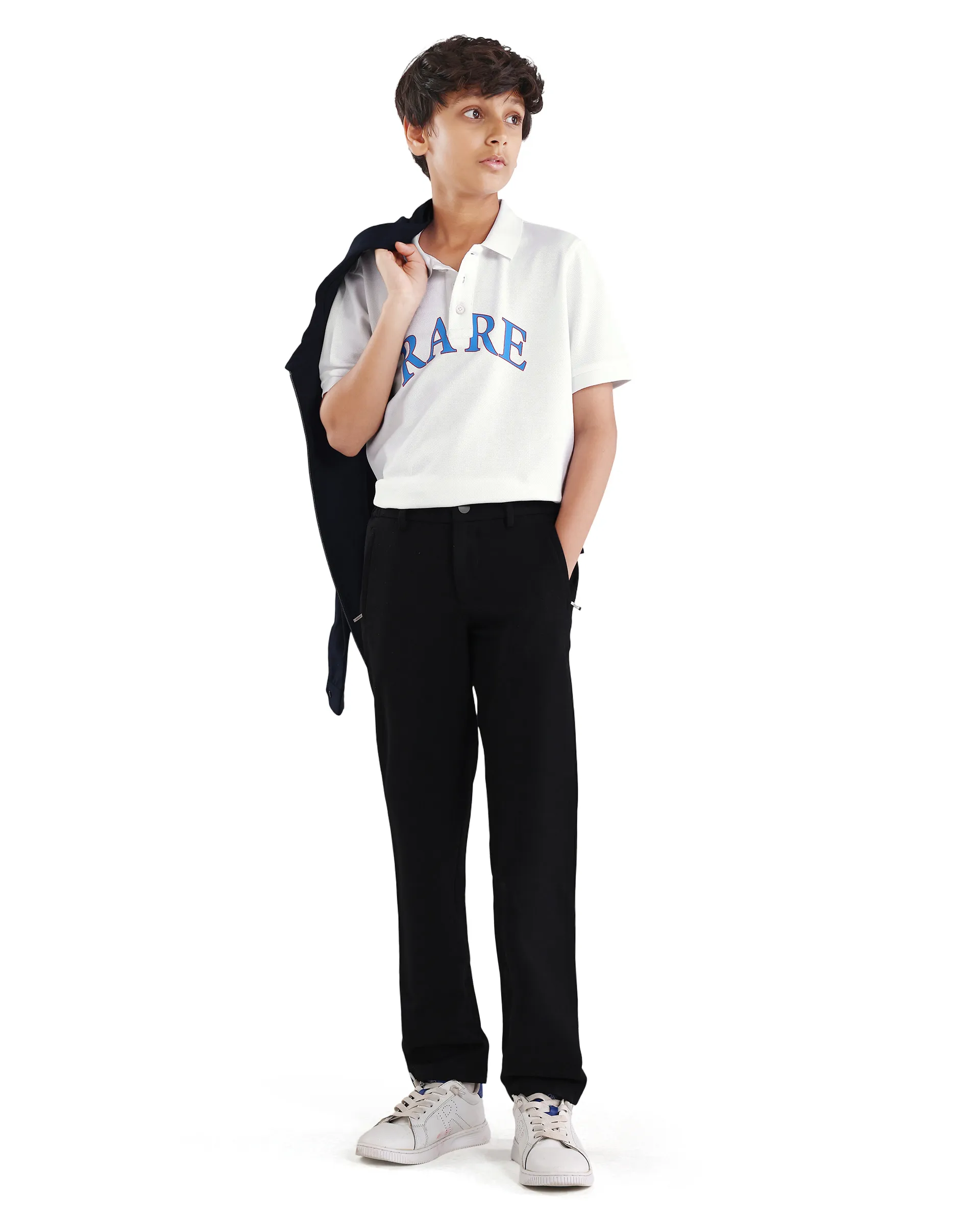 Rare Ones Kids Zorah White Cotton Button Closure Pigment Print Regular Fit Polo - Image 2