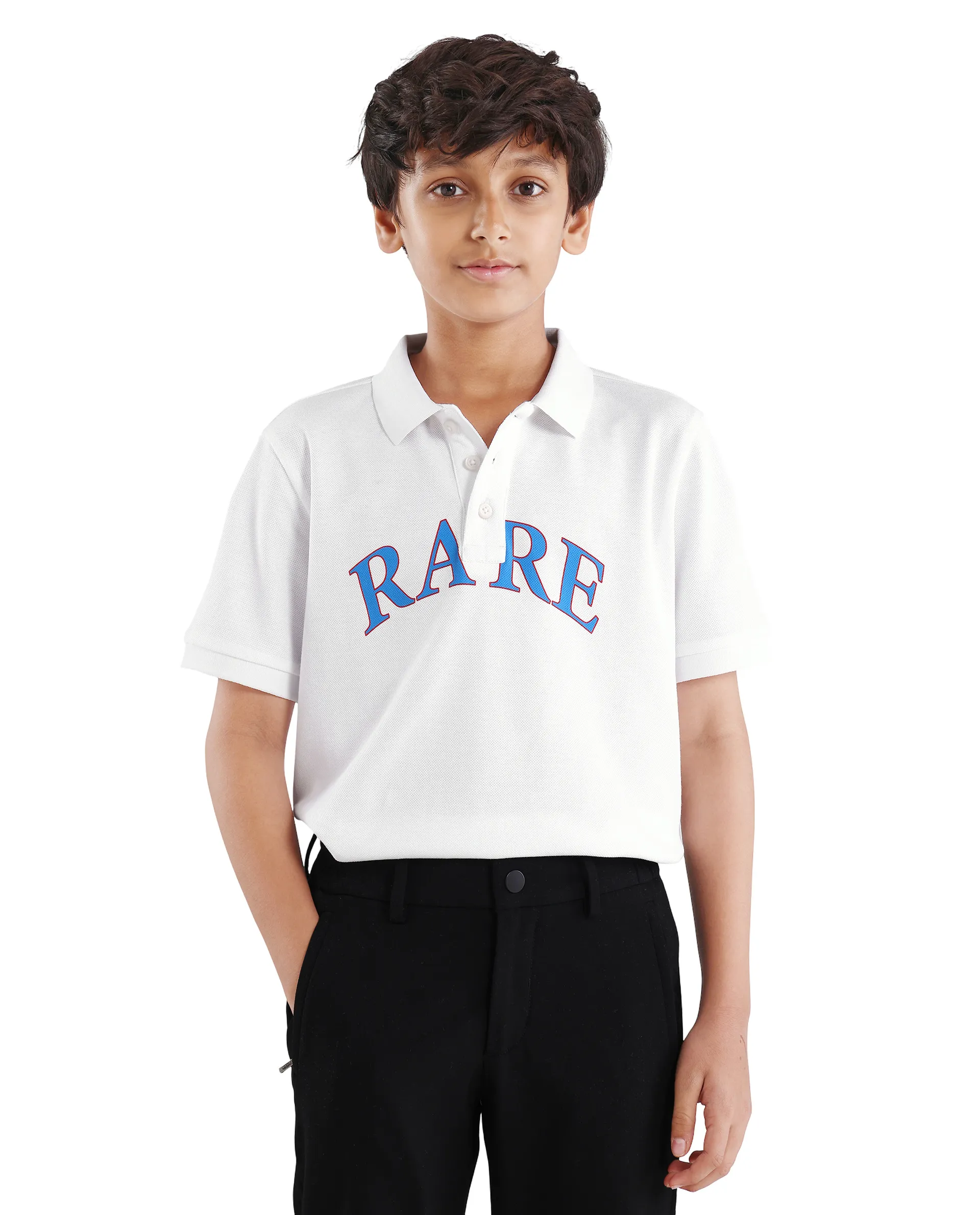 Rare Ones Kids Zorah White Cotton Button Closure Pigment Print Regular Fit Polo - Image 3