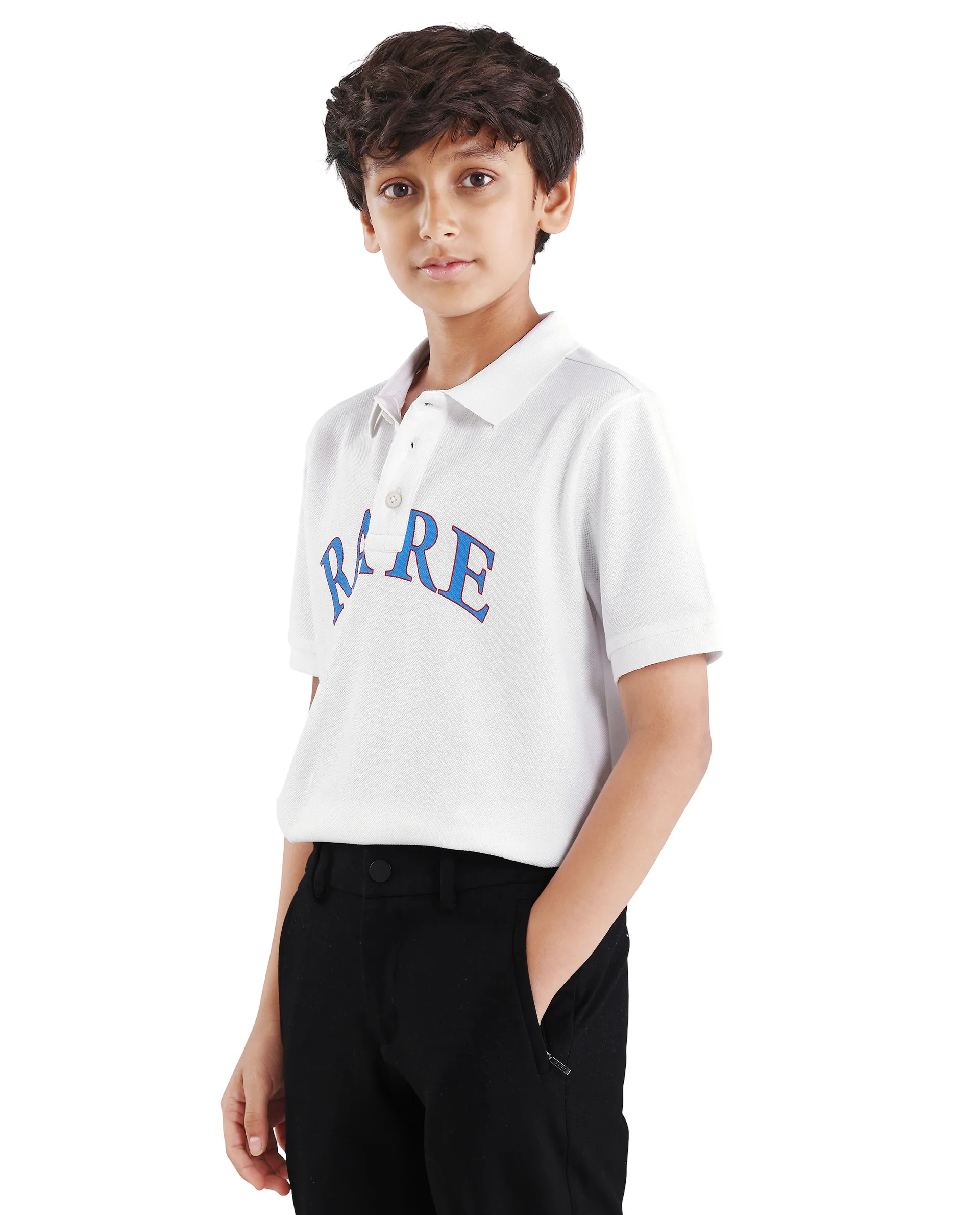 Rare Ones Kids Zorah White Cotton Button Closure Pigment Print Regular Fit Polo - Image 5
