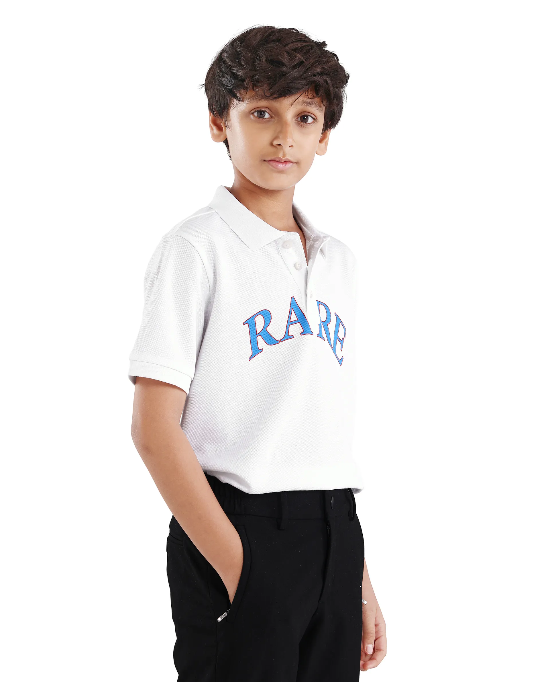 Rare Ones Kids Zorah White Cotton Button Closure Pigment Print Regular Fit Polo - Image 6