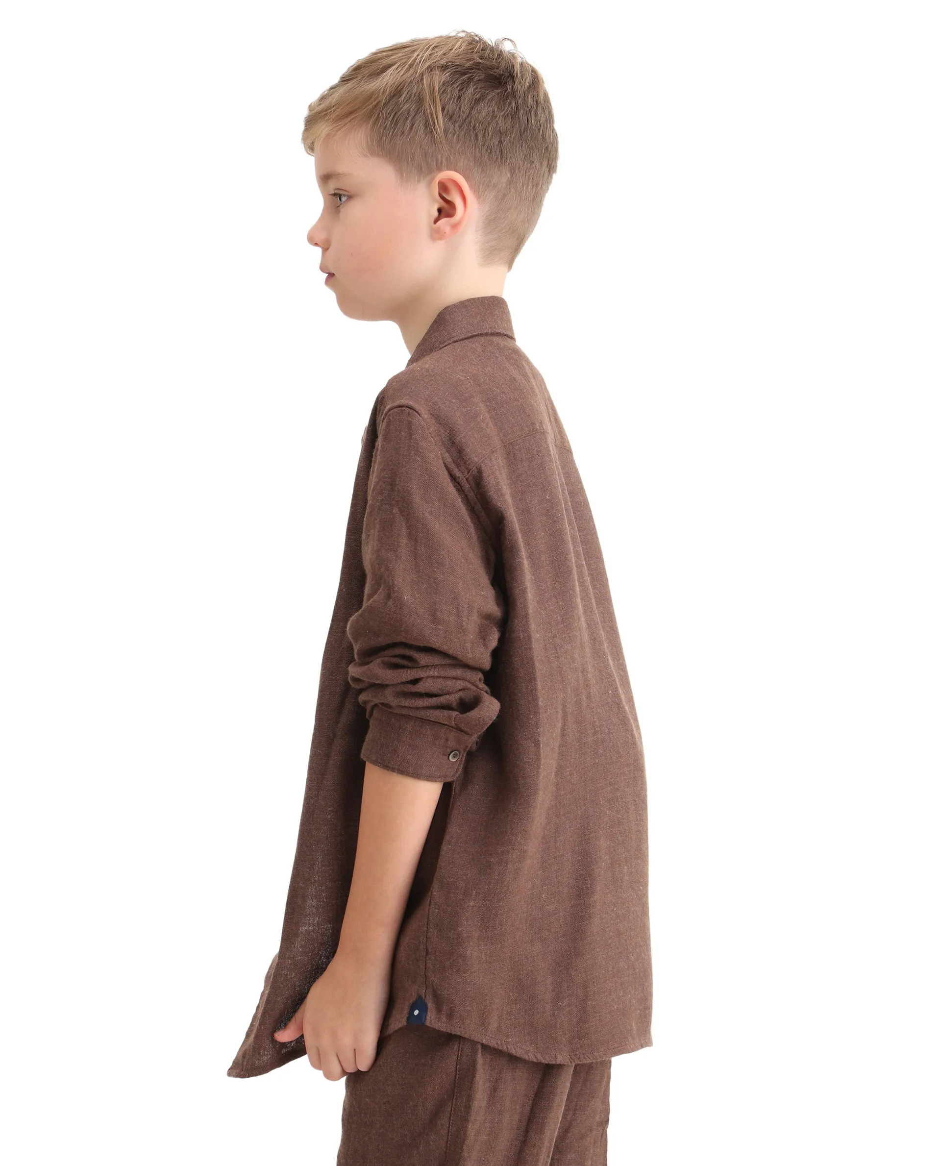 Rare Ones Kids Quen-S Brown Cotton Blend Plain Button Closure Regular Fit Shirt - Image 6