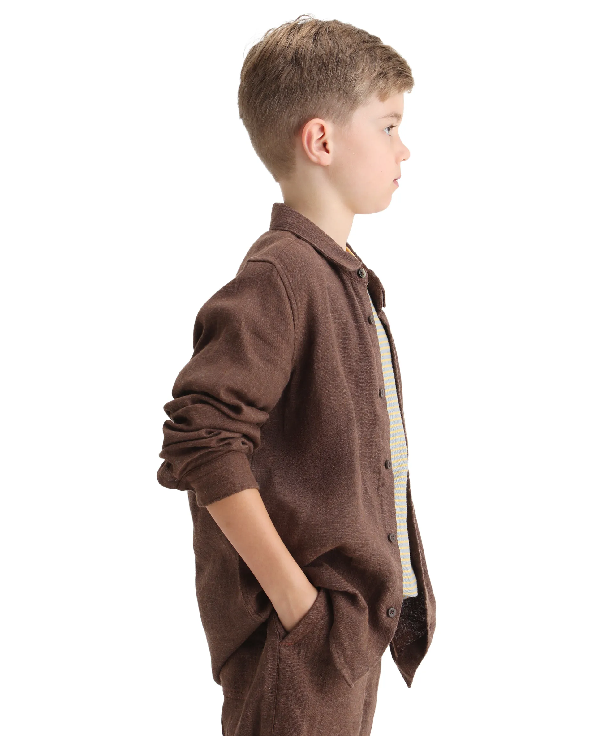Rare Ones Kids Quen-S Brown Cotton Blend Plain Button Closure Regular Fit Shirt - Image 7