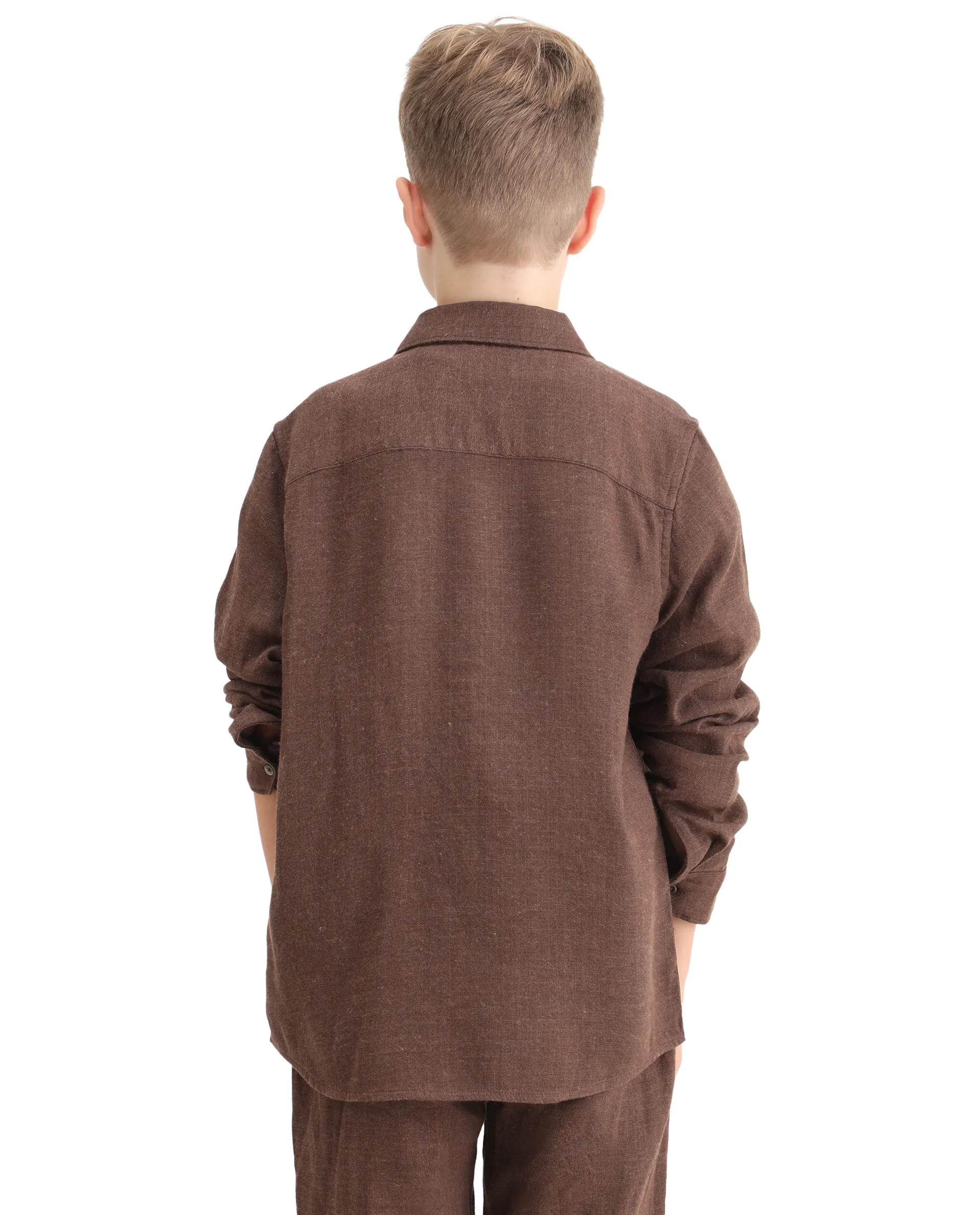 Rare Ones Kids Quen-S Brown Cotton Blend Plain Button Closure Regular Fit Shirt - Image 8