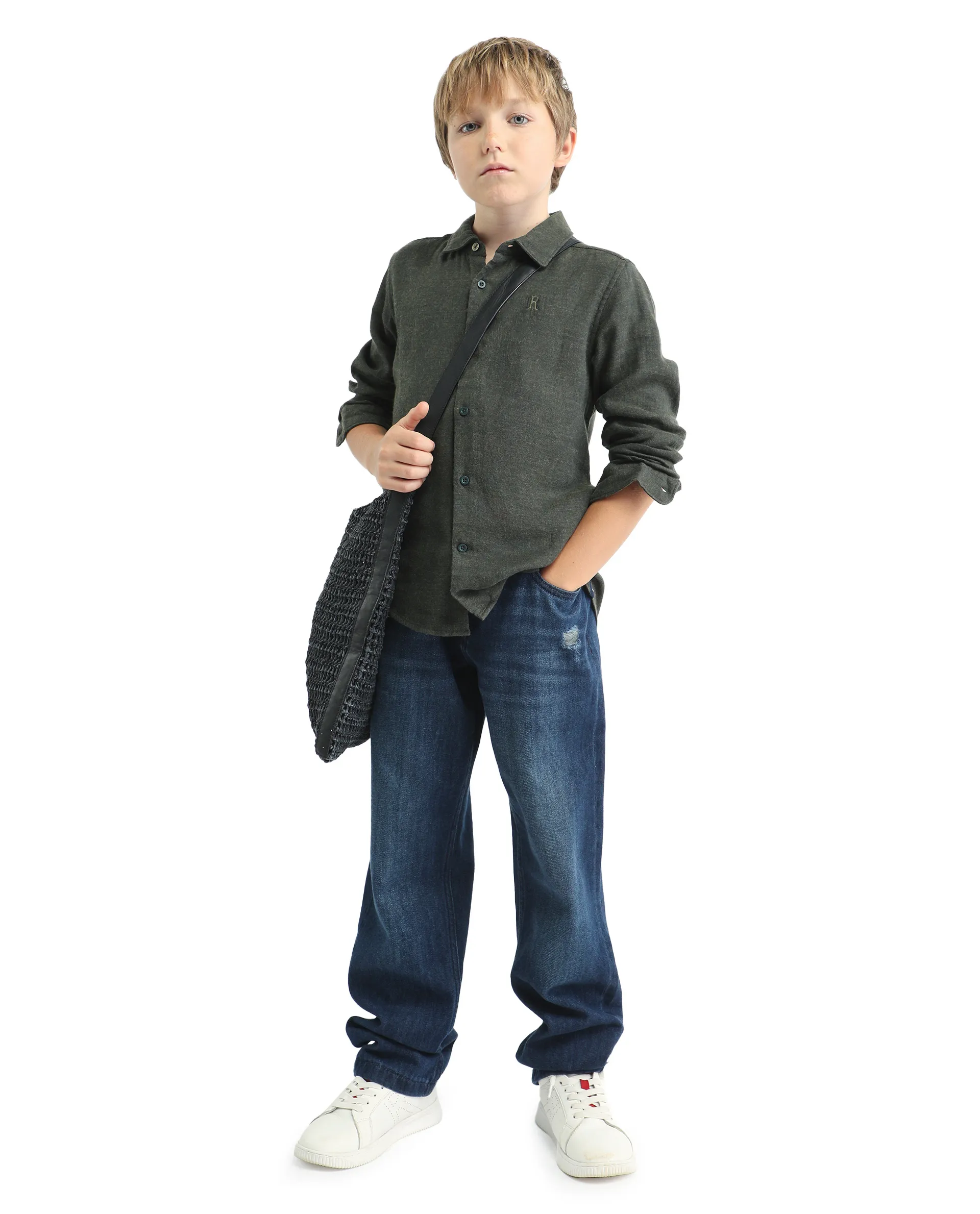 Rare Ones Kids Quen-S Green Cotton Blend Solid Button Closure Regular Fit Shirt - Image 2
