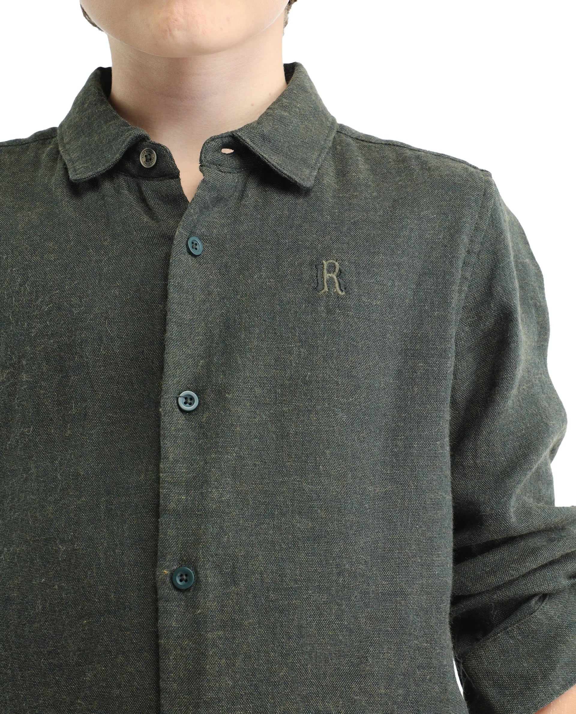 Rare Ones Kids Quen-S Green Cotton Blend Solid Button Closure Regular Fit Shirt - Image 3