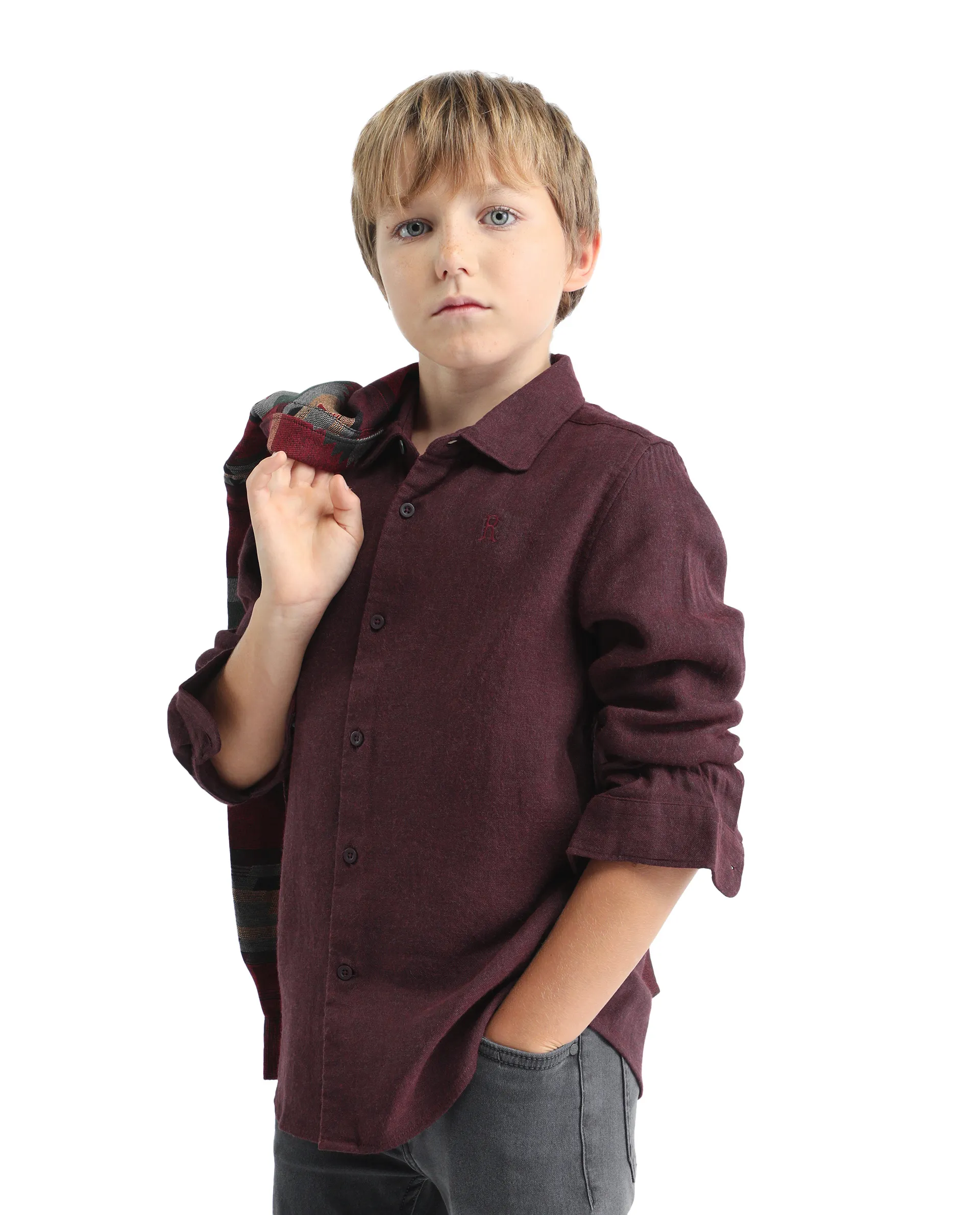 Rare Ones Kids Quen-S Red Cotton Blend Solid Button Closure Regular Fit Shirt