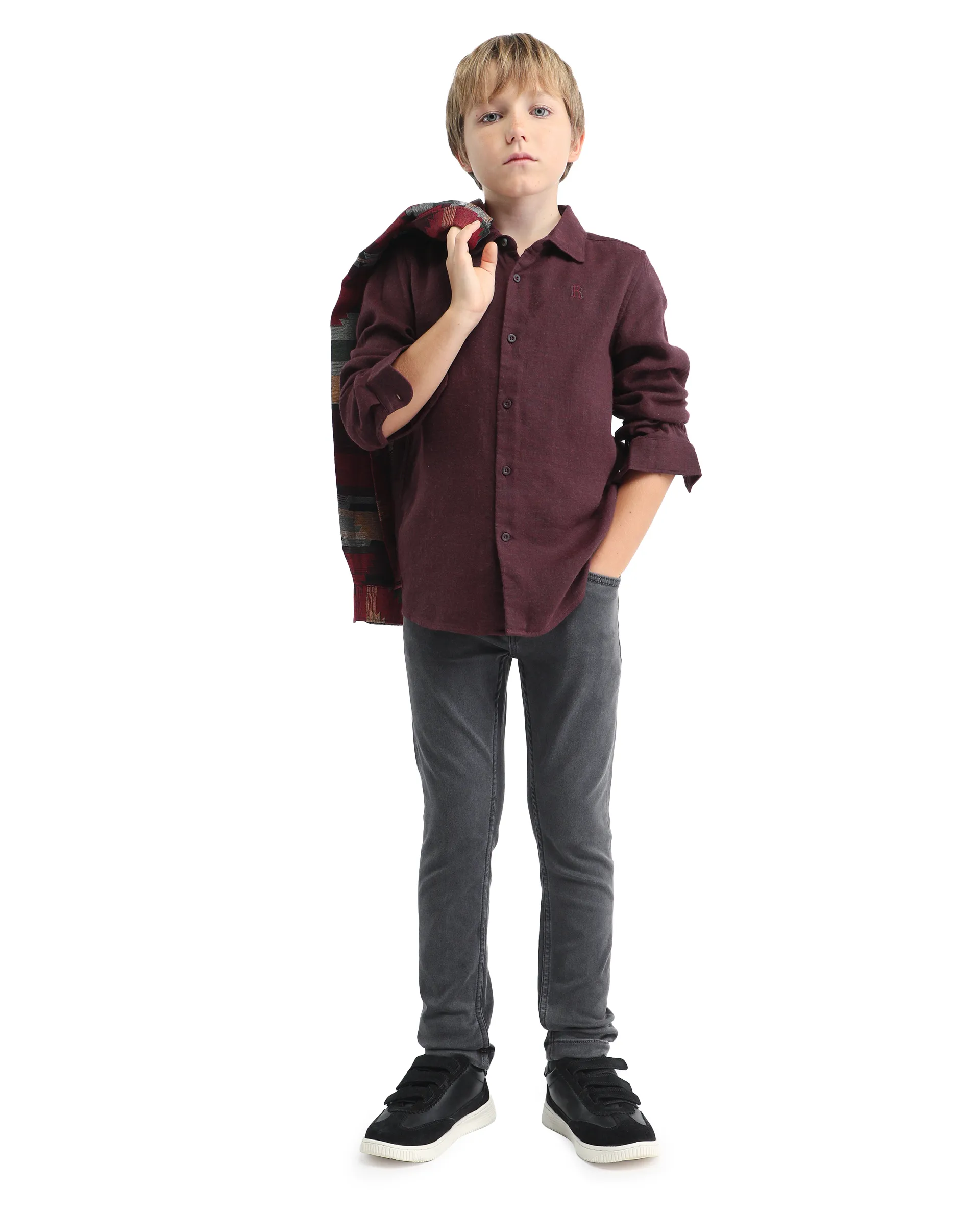 Rare Ones Kids Quen-S Red Cotton Blend Solid Button Closure Regular Fit Shirt - Image 2