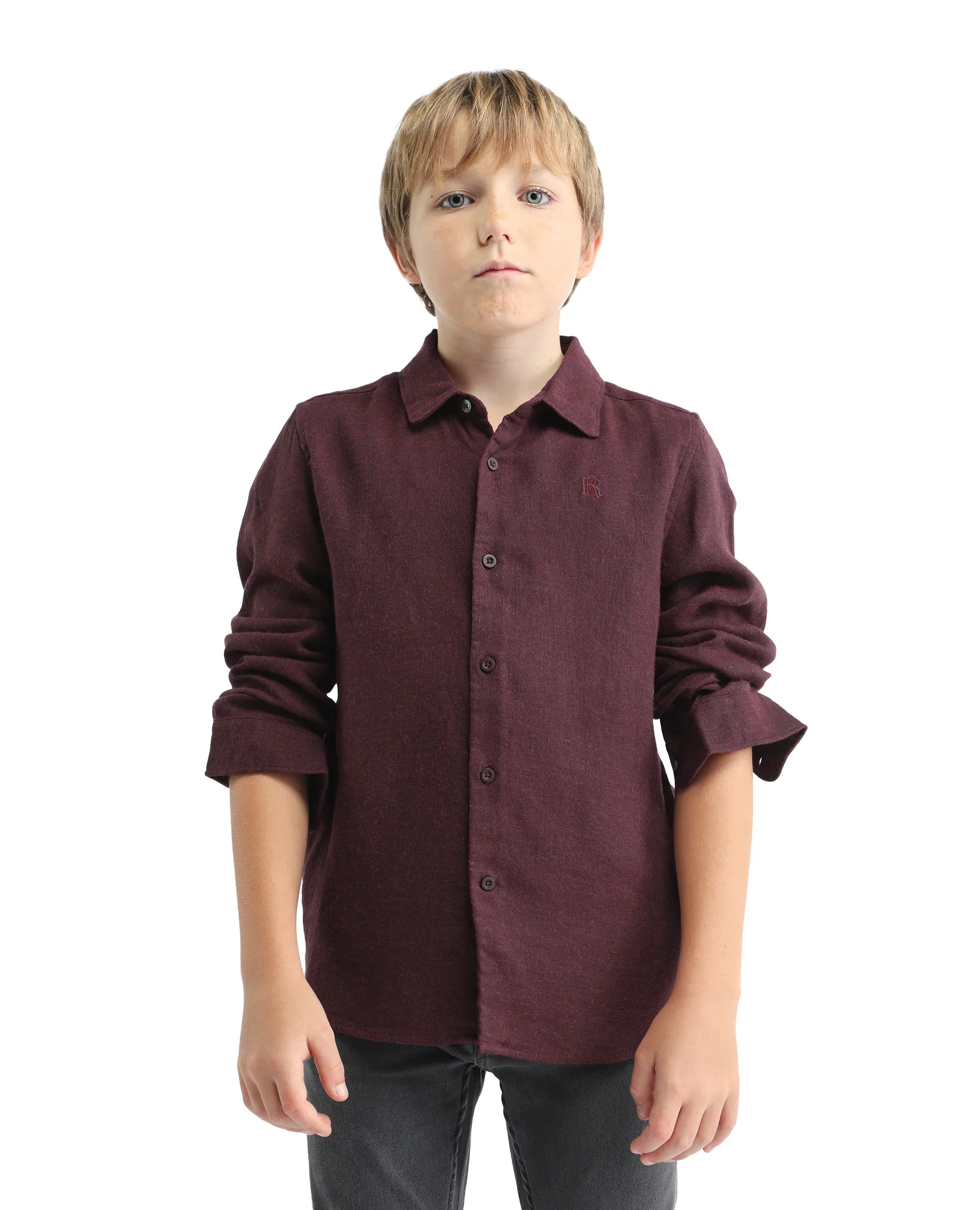 Rare Ones Kids Quen-S Red Cotton Blend Solid Button Closure Regular Fit Shirt - Image 4