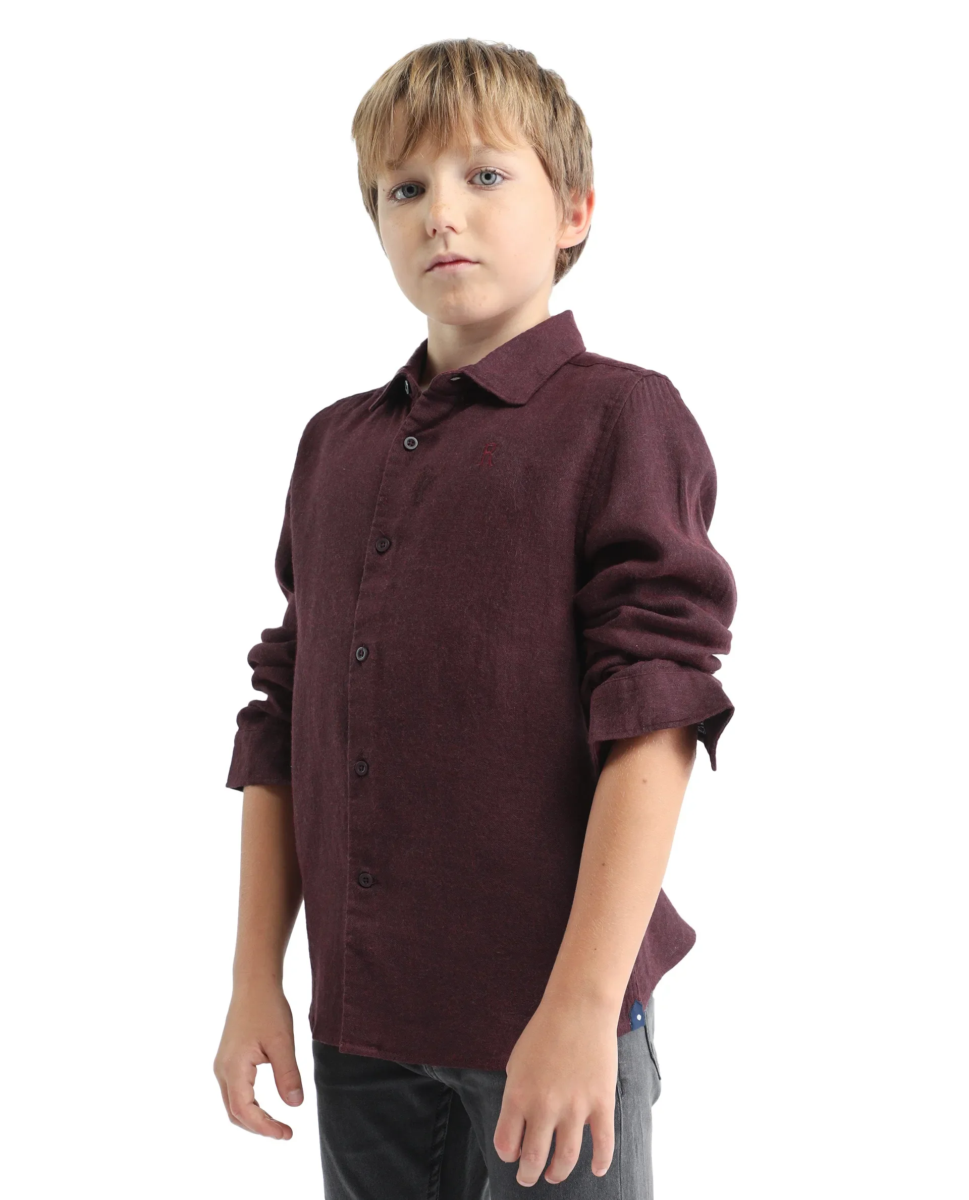Rare Ones Kids Quen-S Red Cotton Blend Solid Button Closure Regular Fit Shirt - Image 5