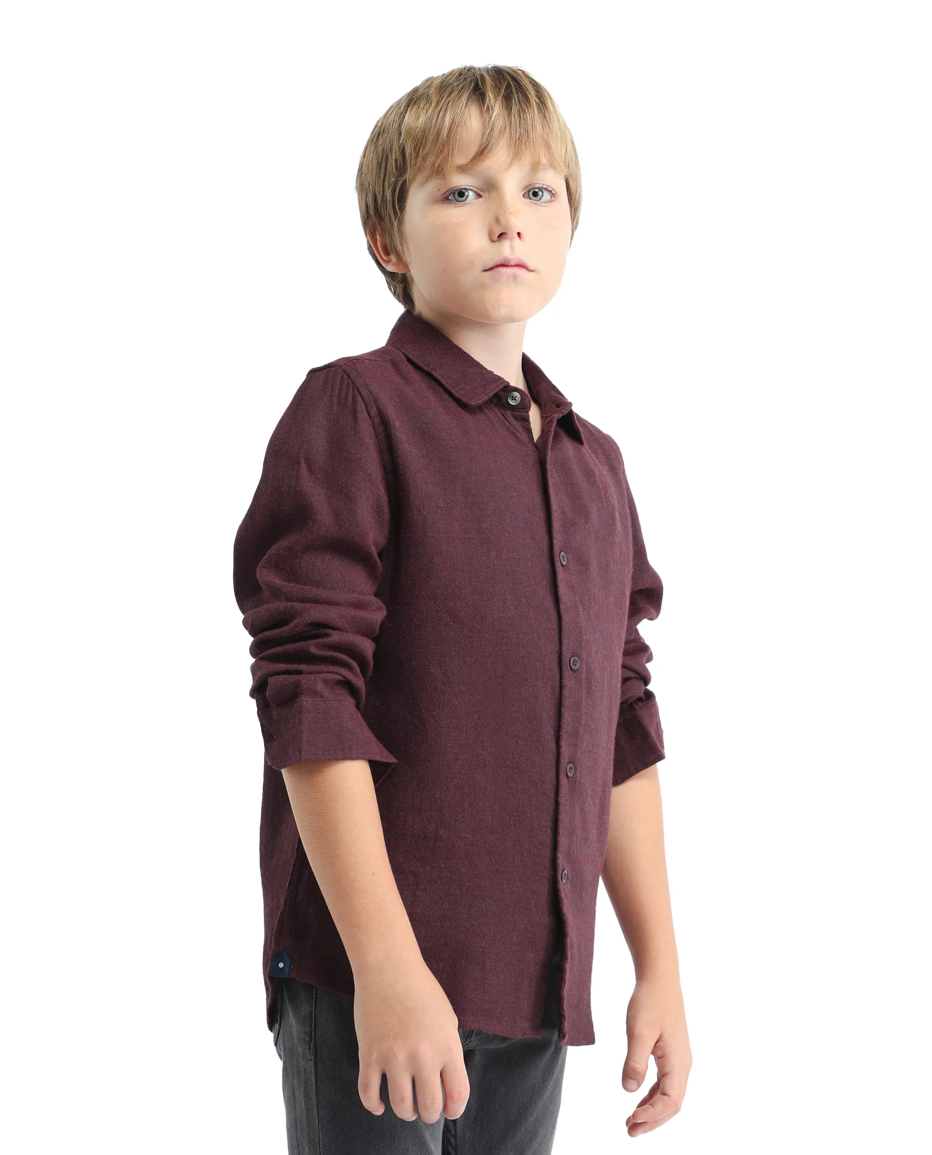 Rare Ones Kids Quen-S Red Cotton Blend Solid Button Closure Regular Fit Shirt - Image 6