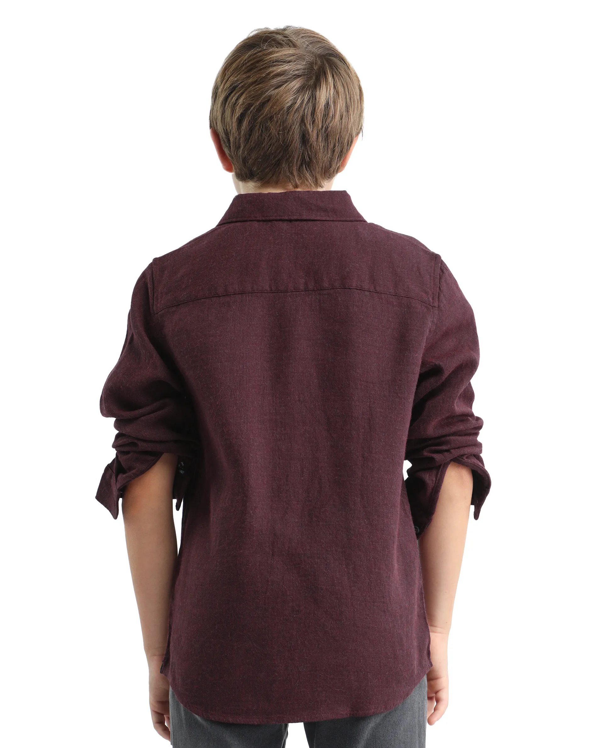 Rare Ones Kids Quen-S Red Cotton Blend Solid Button Closure Regular Fit Shirt - Image 7
