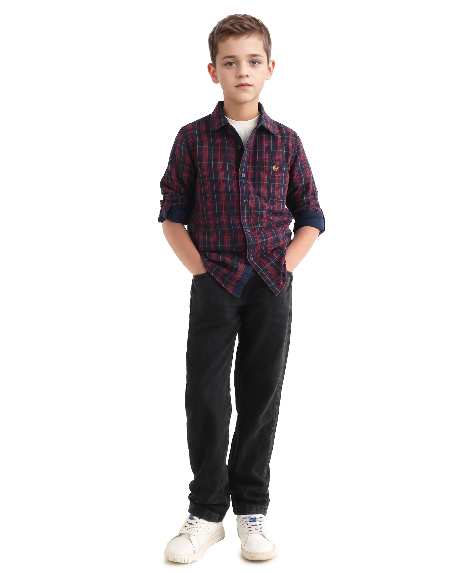 Rare Ones Kids Rava Navy Cotton Checked Button Closure Regular Fit Shirt - Image 2