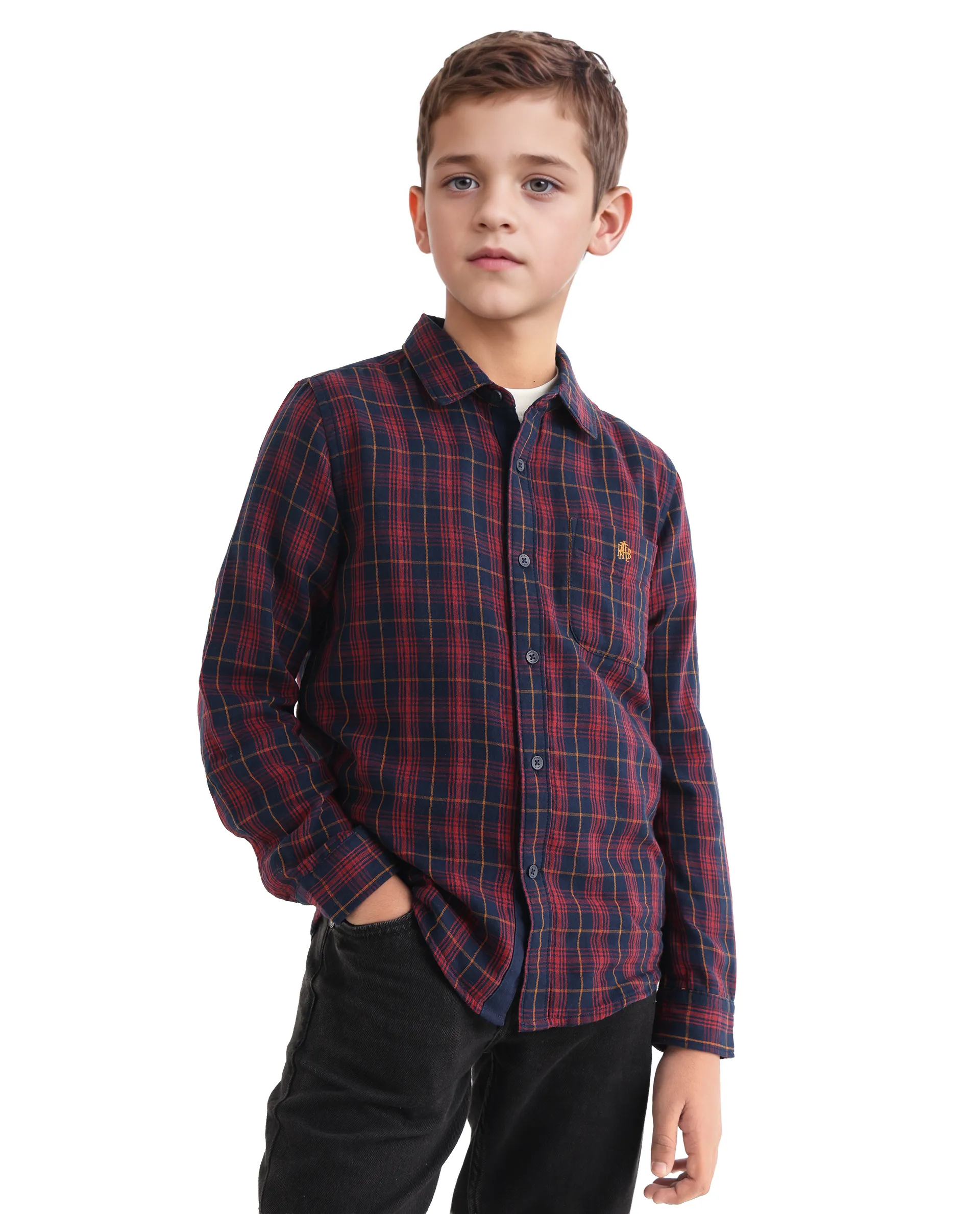 Rare Ones Kids Rava Navy Cotton Checked Button Closure Regular Fit Shirt - Image 3