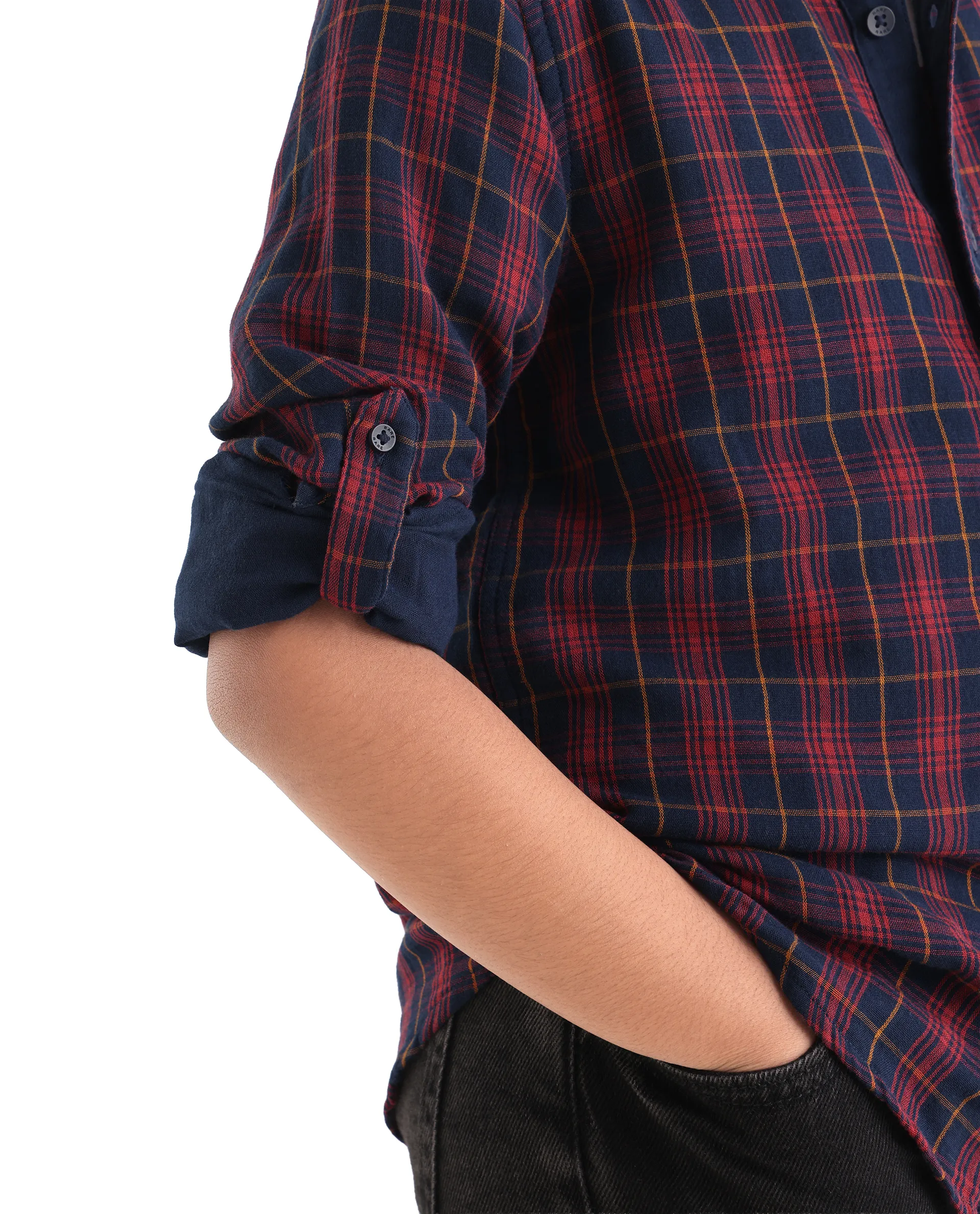 Rare Ones Kids Rava Navy Cotton Checked Button Closure Regular Fit Shirt - Image 4
