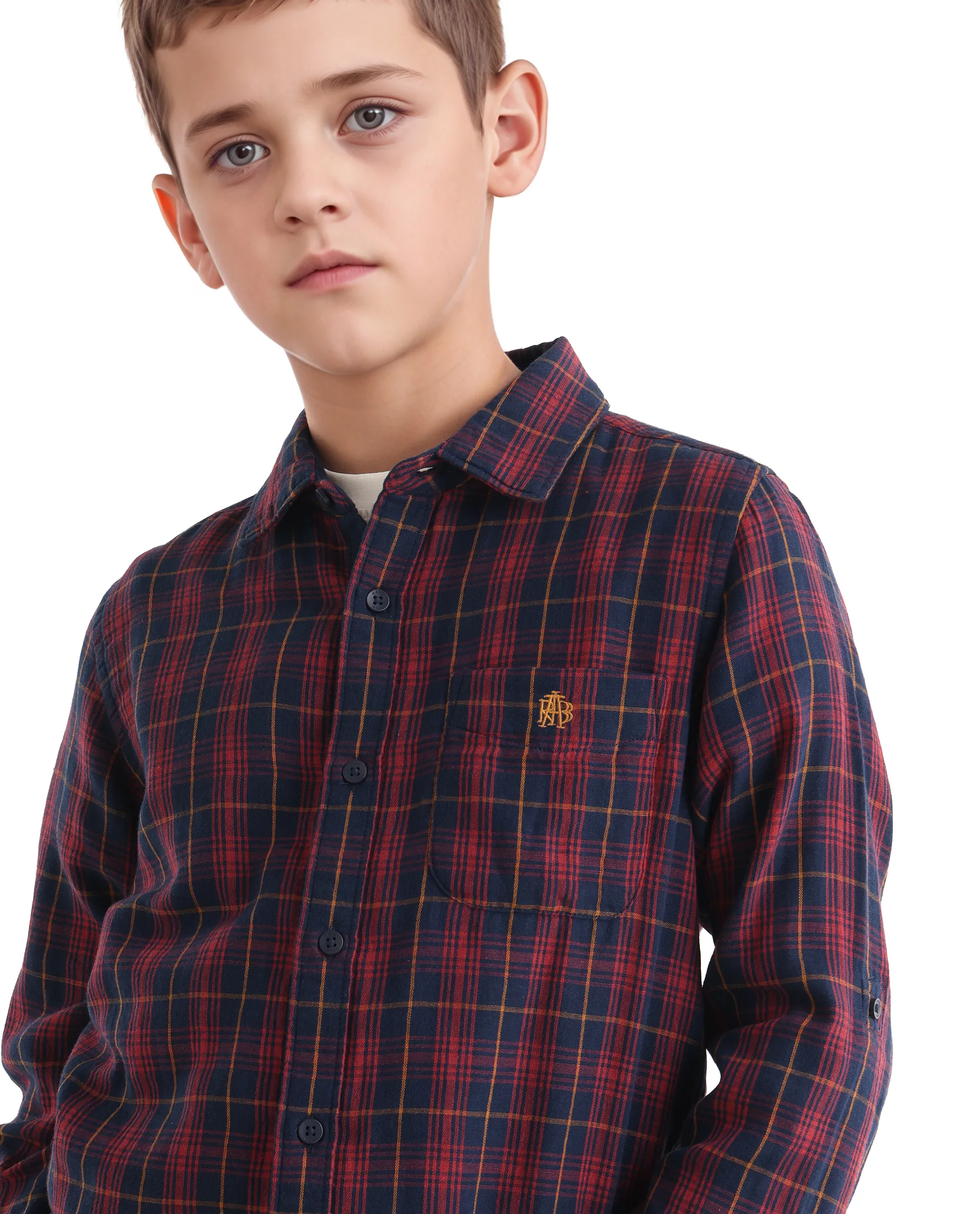 Rare Ones Kids Rava Navy Cotton Checked Button Closure Regular Fit Shirt - Image 5