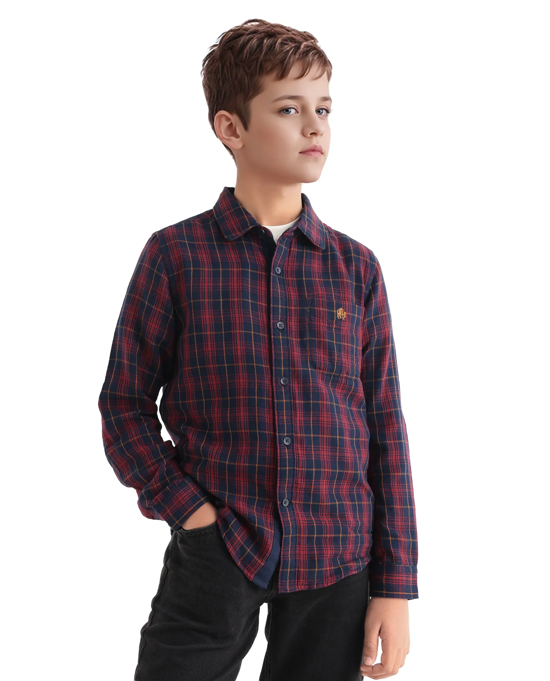 Rare Ones Kids Rava Navy Cotton Checked Button Closure Regular Fit Shirt - Image 6