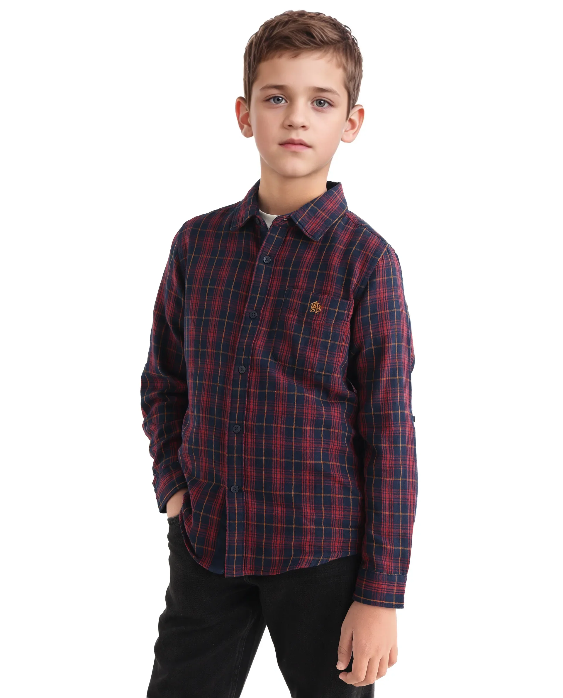 Rare Ones Kids Rava Navy Cotton Checked Button Closure Regular Fit Shirt - Image 7