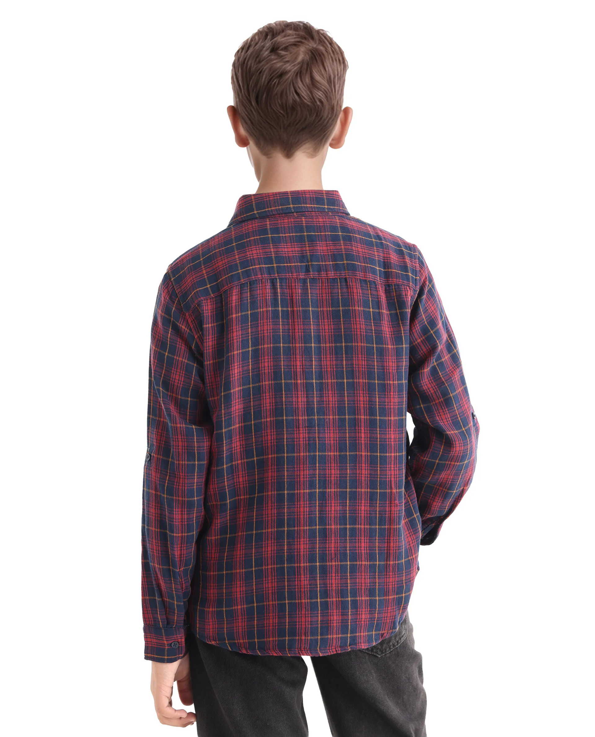 Rare Ones Kids Rava Navy Cotton Checked Button Closure Regular Fit Shirt - Image 8