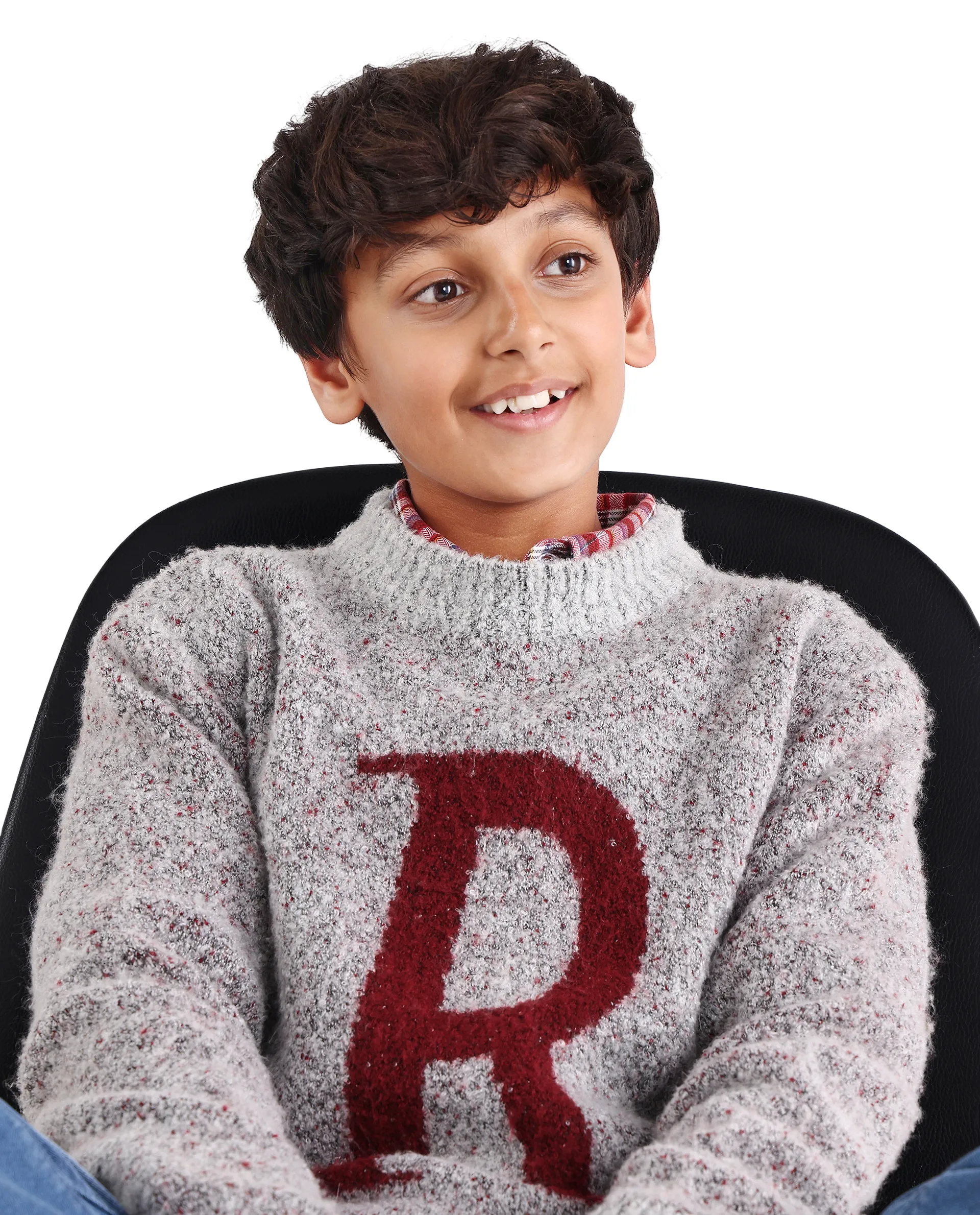 Rare Ones Kids Raz Grey Acrylic Blend Monogram Print Pull On Closure Regular Fit Sweater