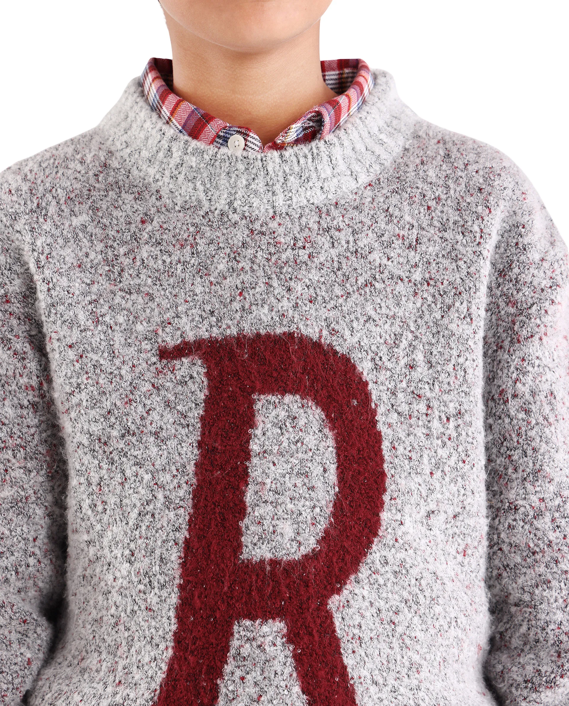 Rare Ones Kids Raz Grey Acrylic Blend Monogram Print Pull On Closure Regular Fit Sweater - Image 4