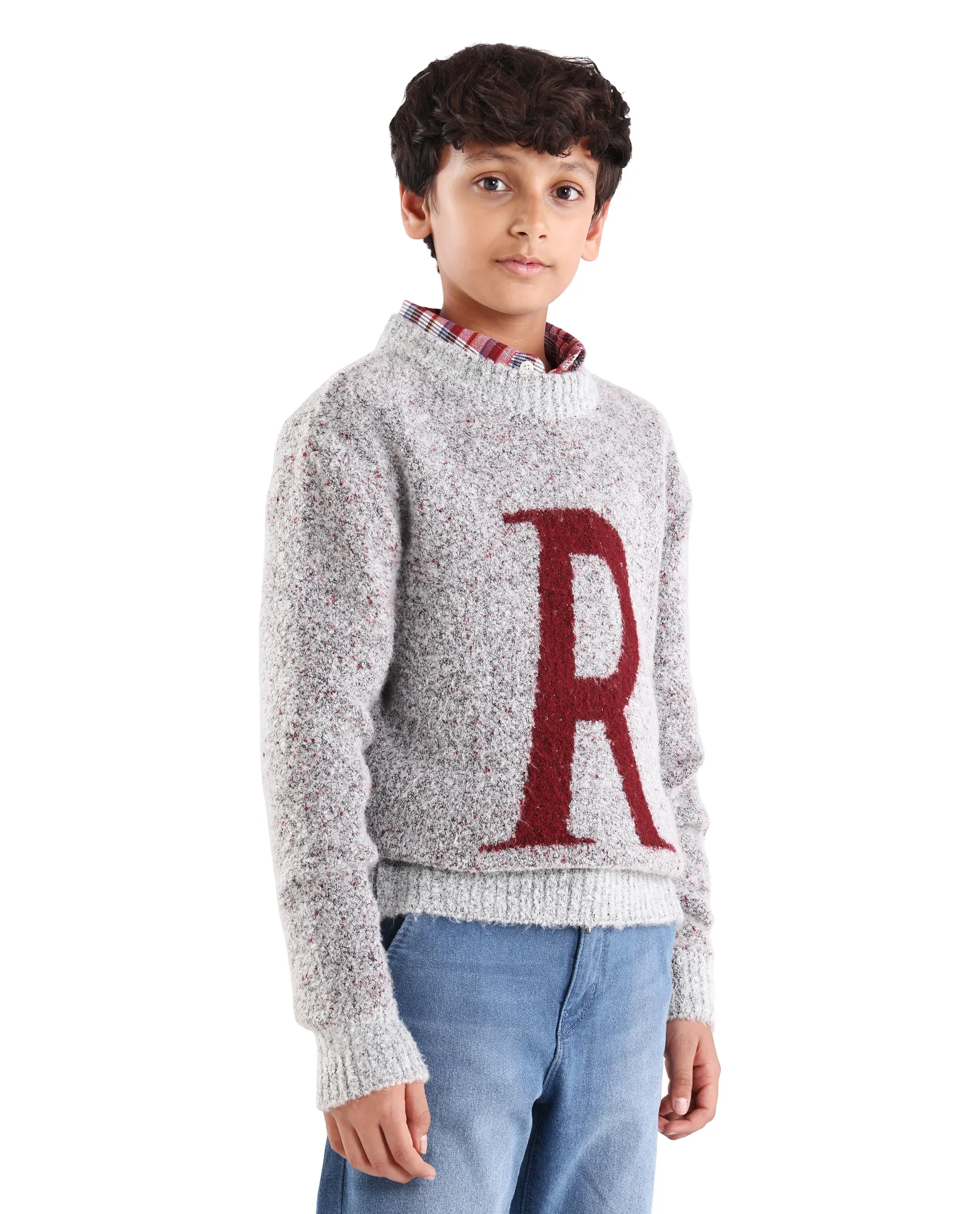 Rare Ones Kids Raz Grey Acrylic Blend Monogram Print Pull On Closure Regular Fit Sweater - Image 6