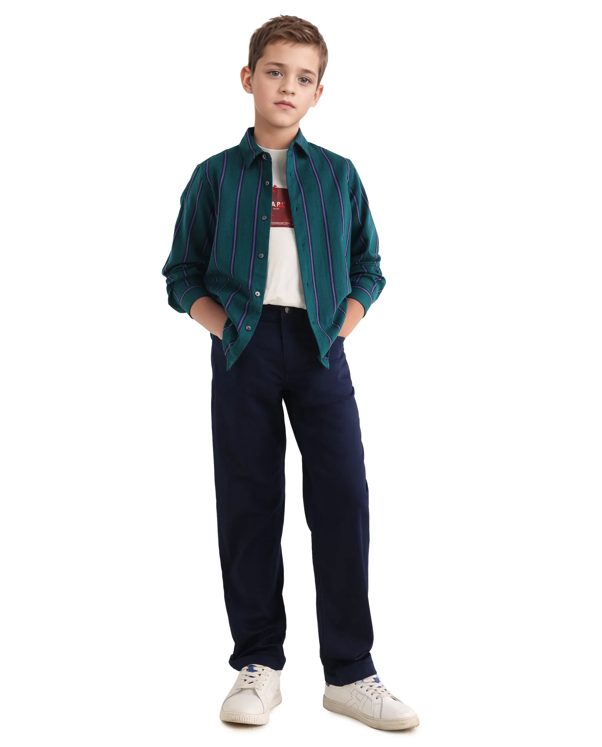 Rare Ones Kids Rigg Dark Teal Cotton Striped Button Closure Regular Fit Shirt - Image 2