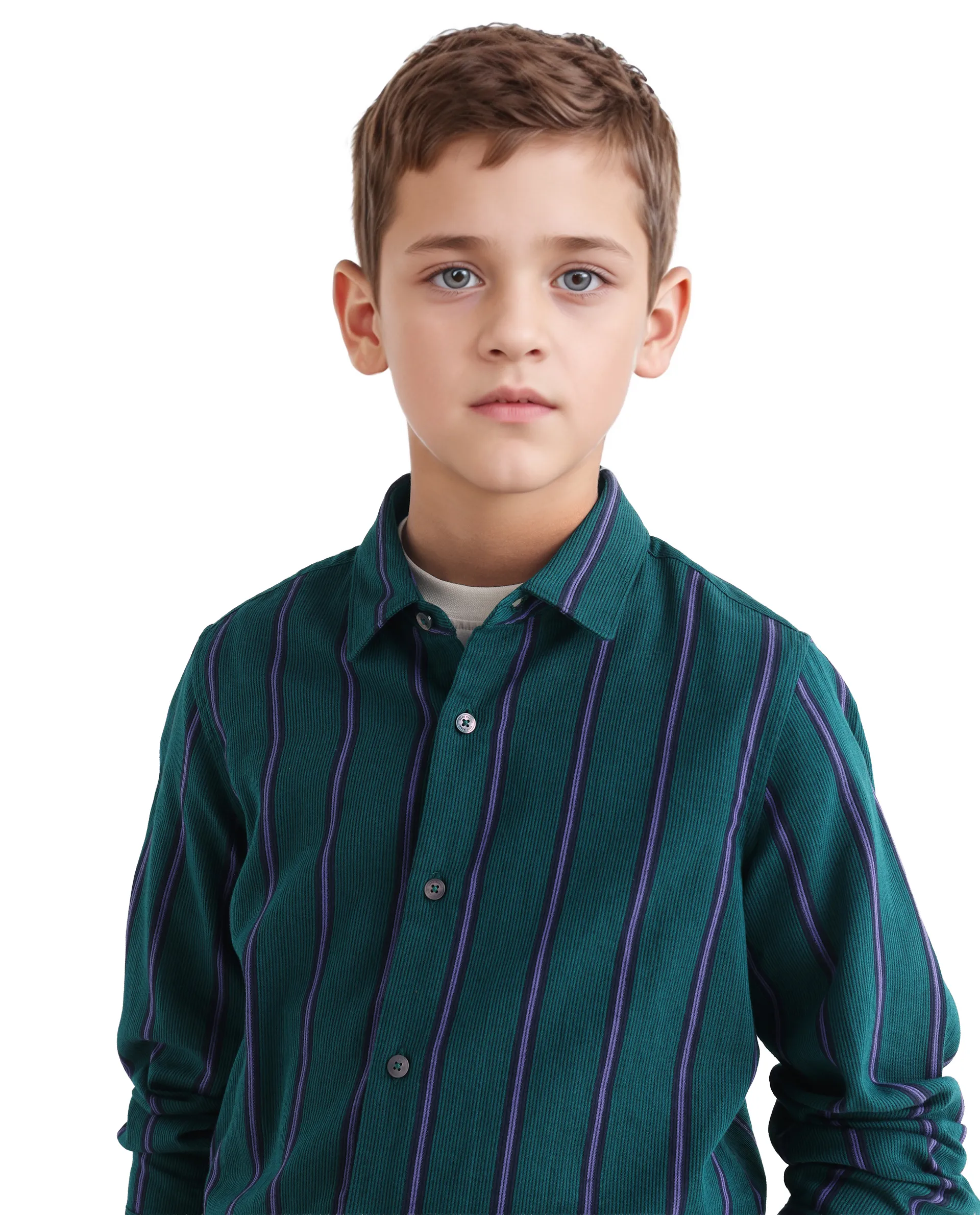 Rare Ones Kids Rigg Dark Teal Cotton Striped Button Closure Regular Fit Shirt - Image 3